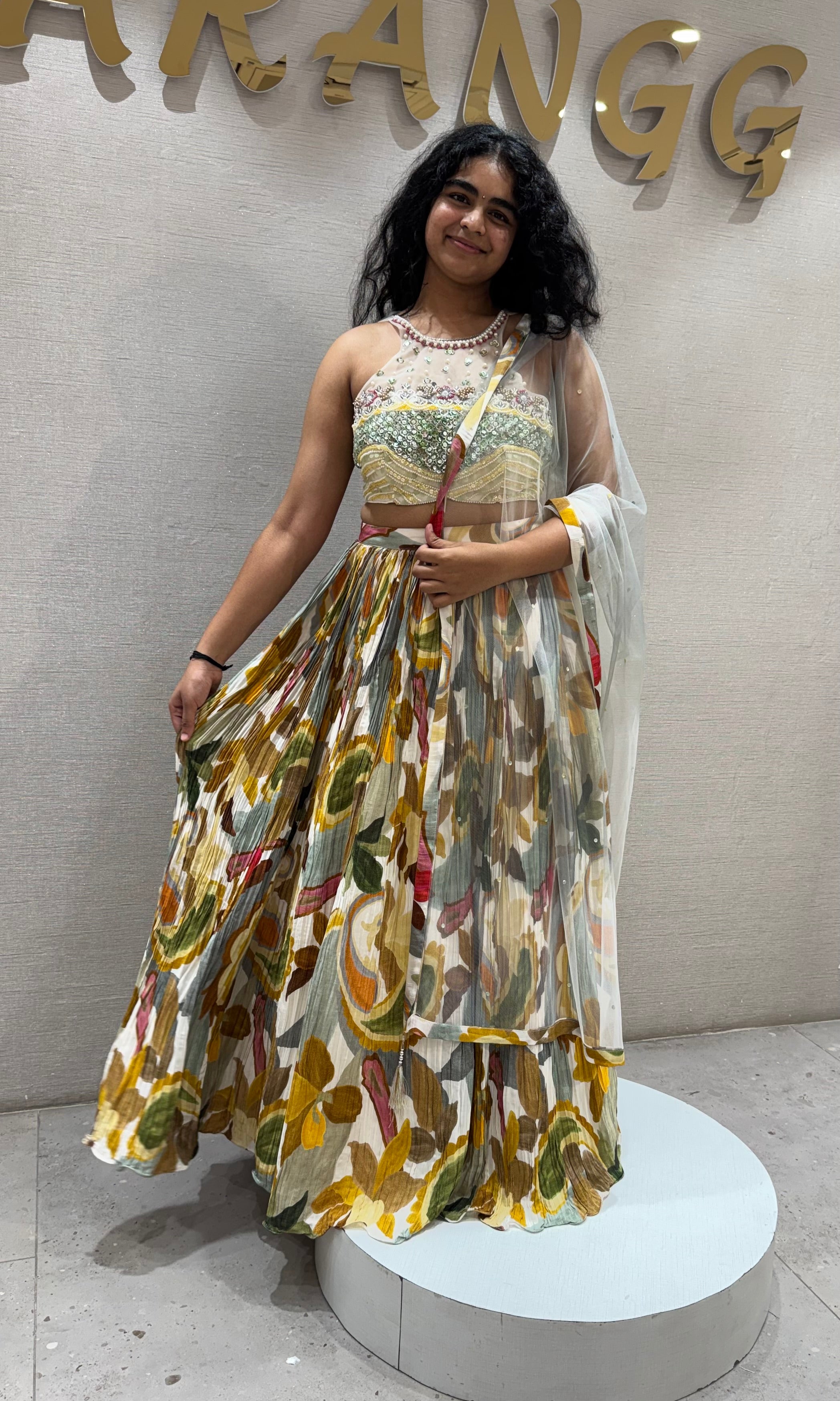 Multi colour embroidered lehenga