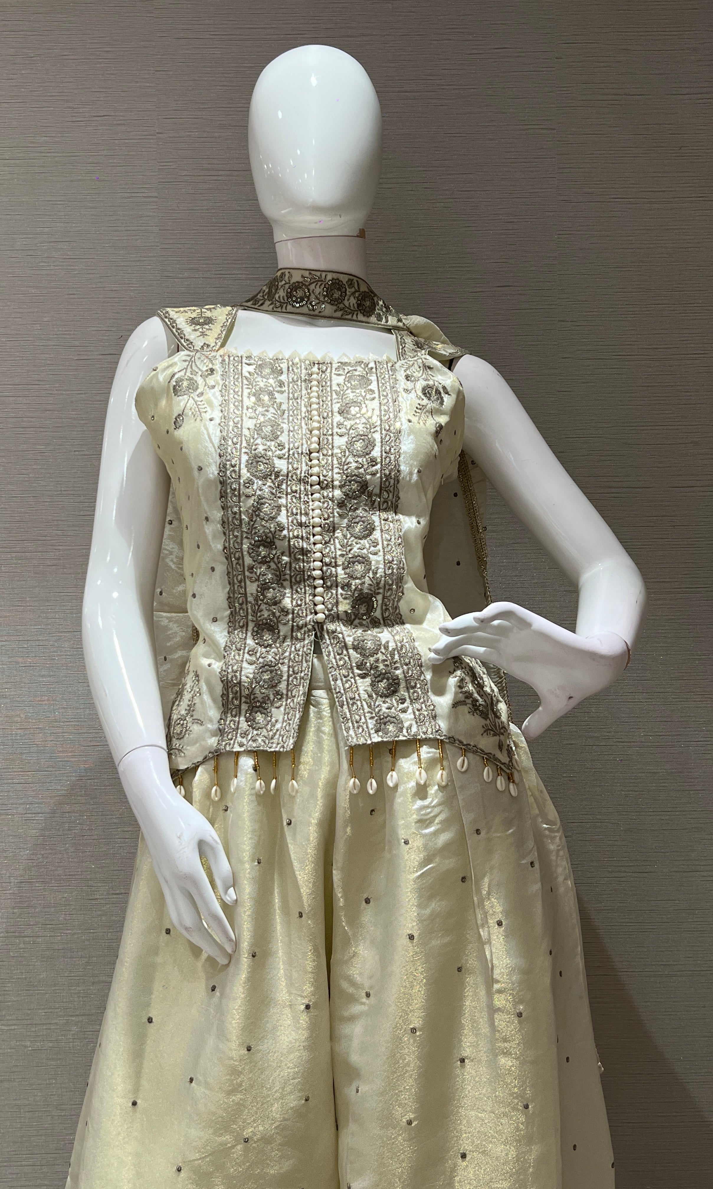 CREAM shimmer tissue short blouse Palazzo set