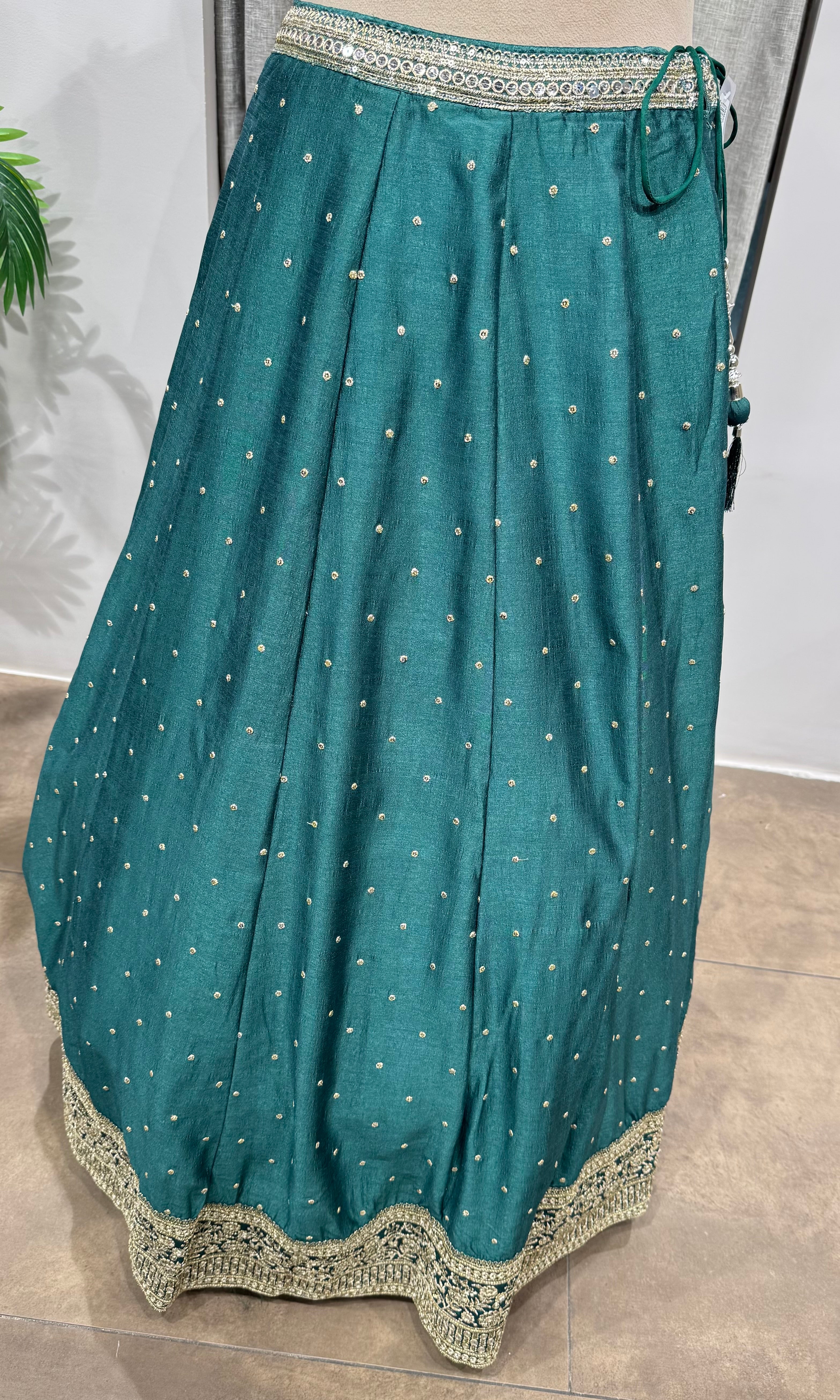 Green silver and gold embroidery lehenga set