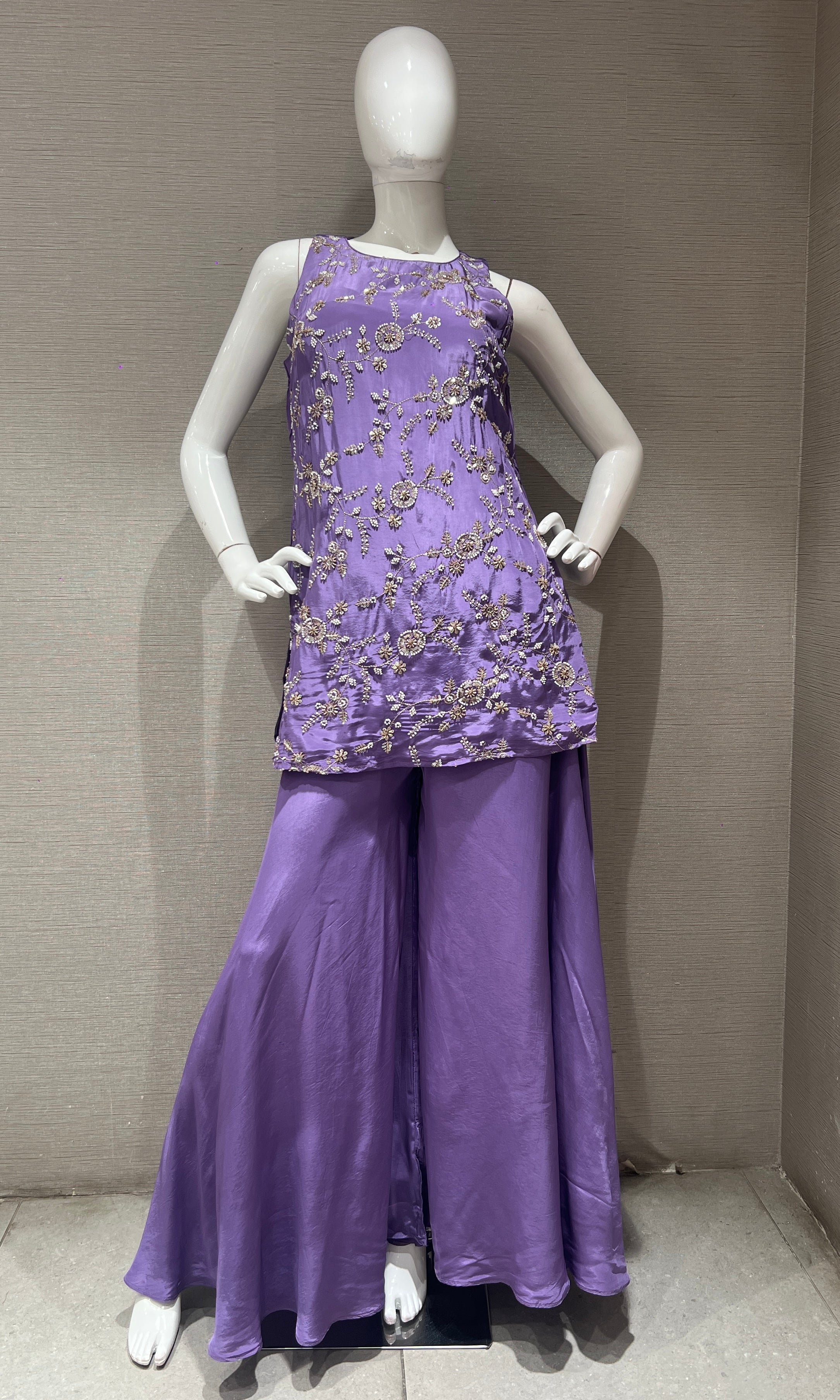 Purple Floral Embroidered Ethnic Sharara set