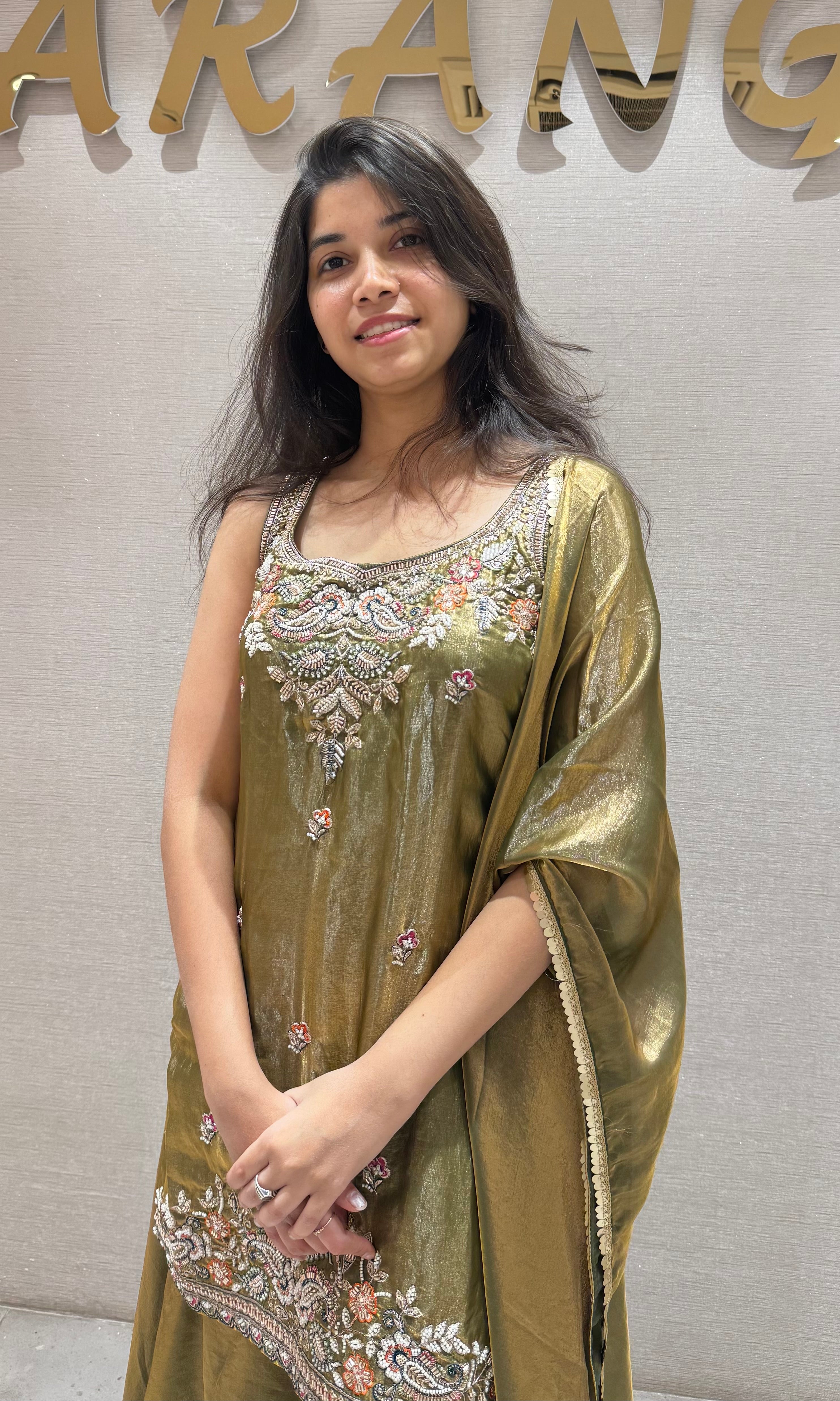 Mehandi green embroidered sharara set