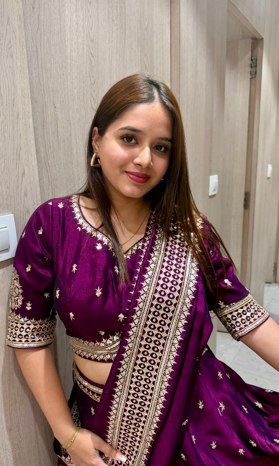 Wine croptop lehenga
