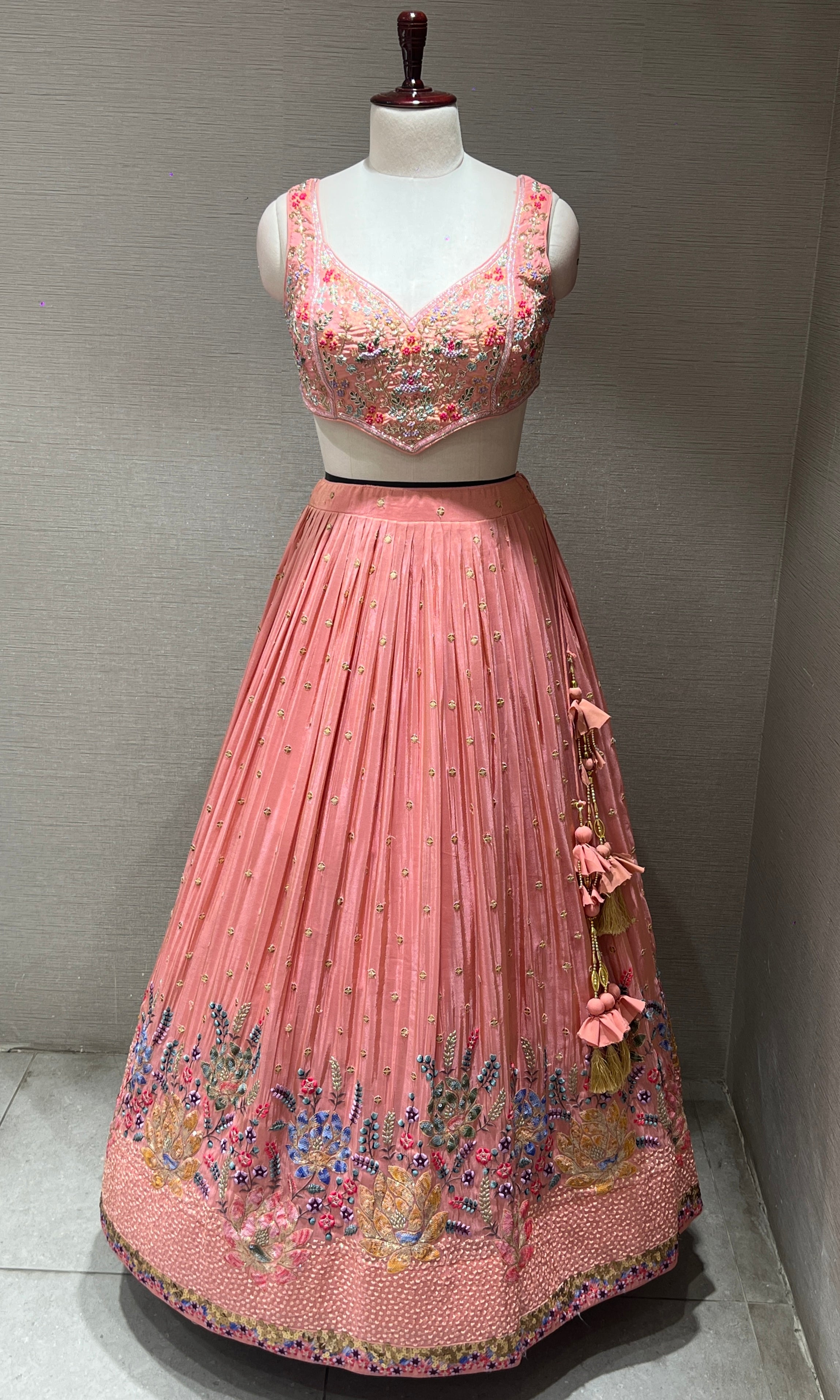 Designer Peach Floral Embroidery Lehenga