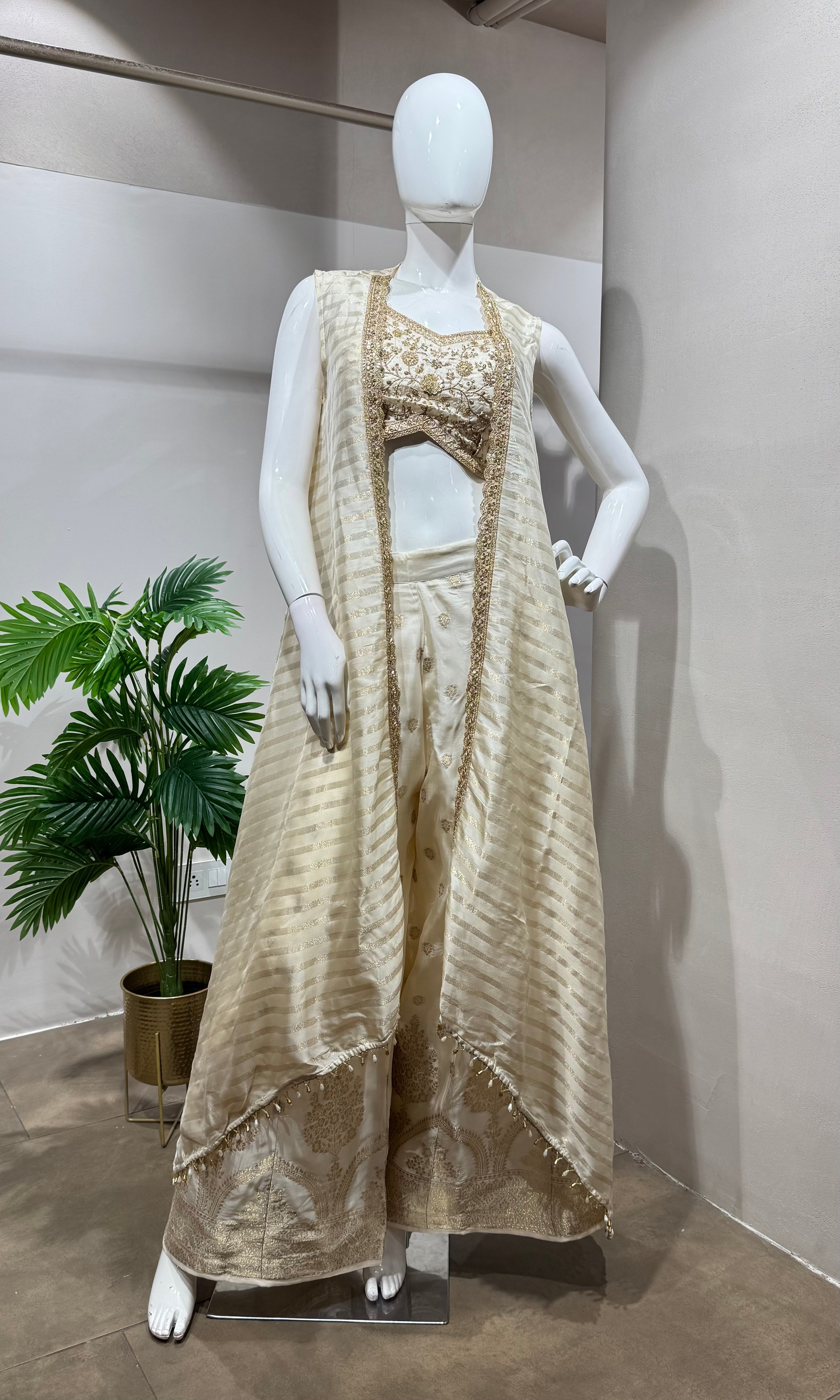 Cream Ethereal Shimmer Palazzo Set