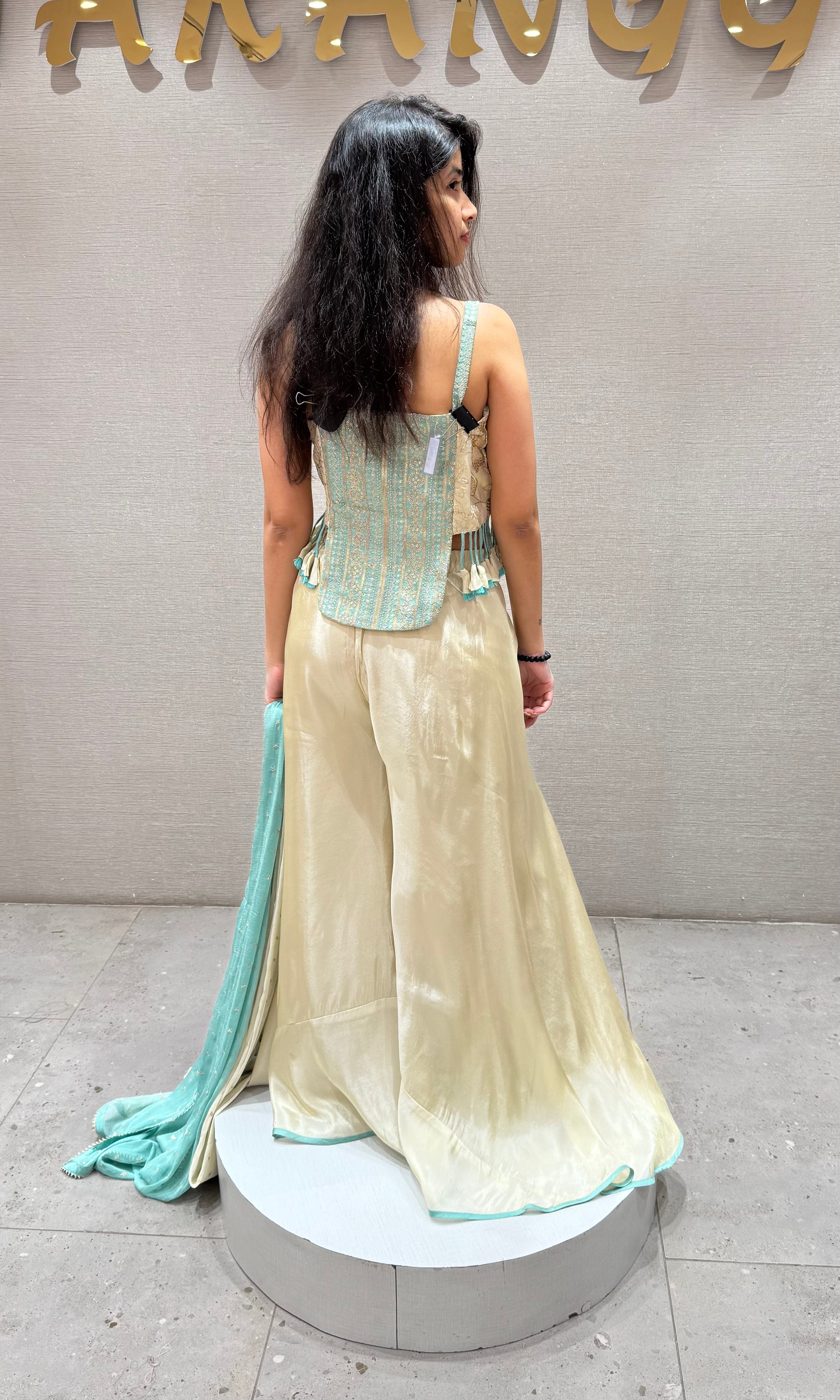 Half white AND BLUE palazzo SET