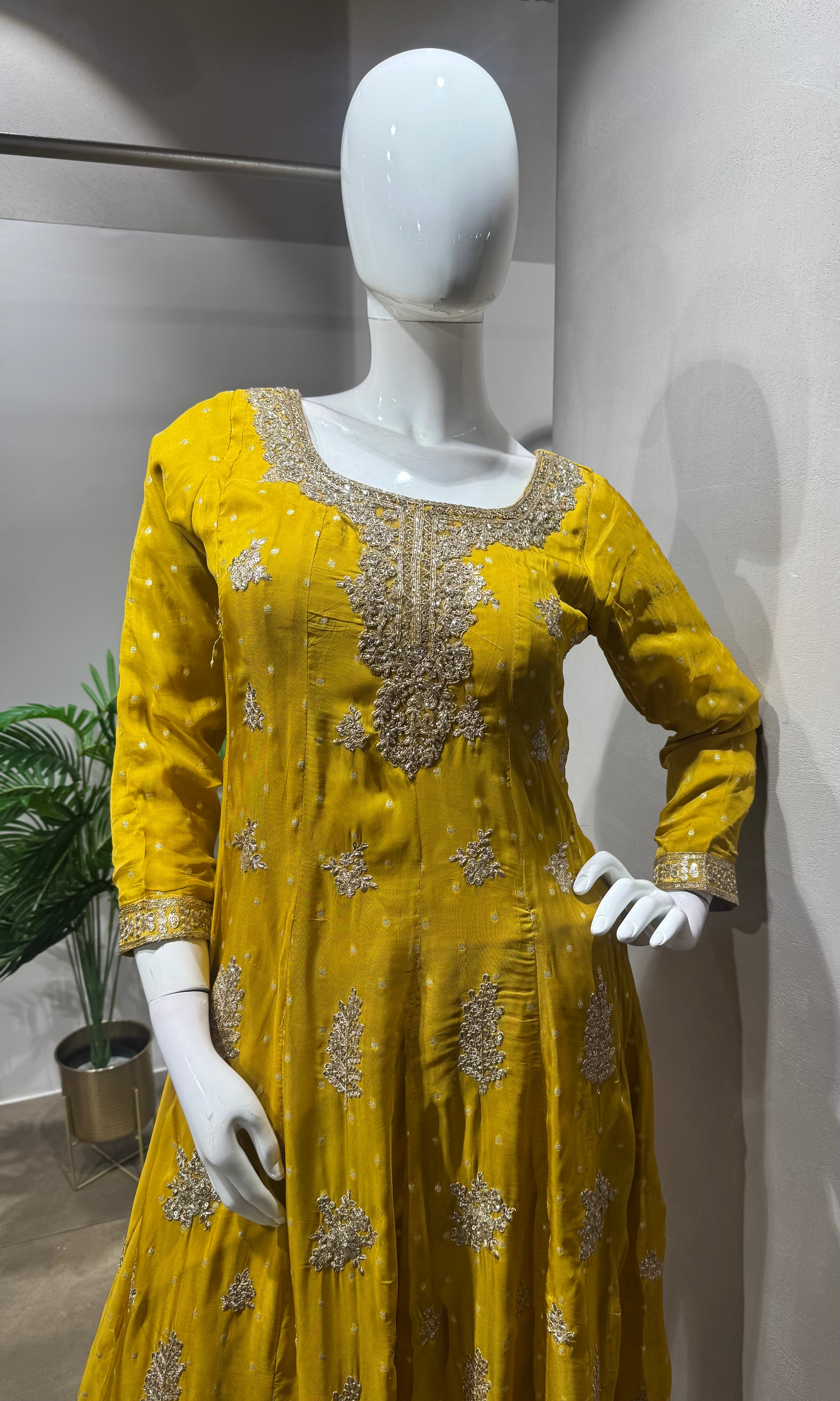 YELLOW GOLDEN EMBROIDERY ANARKALI SET