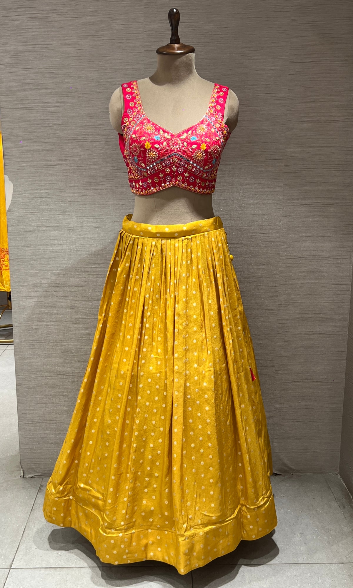 Yellow and Pink Embroidered Lehenga