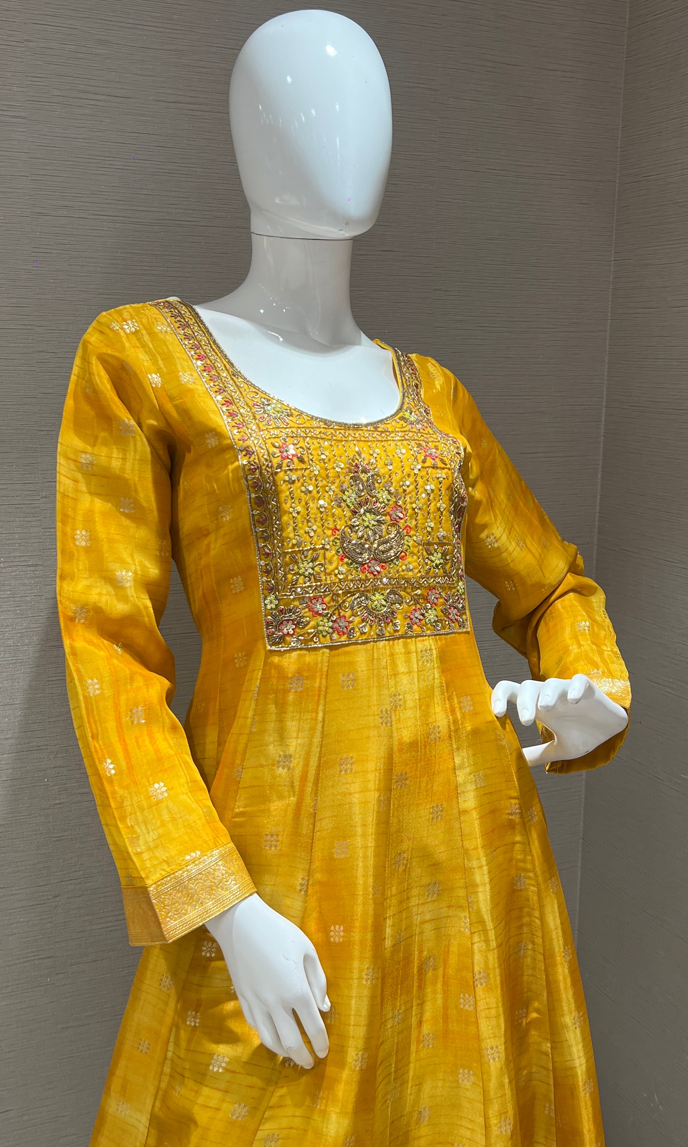 Yellow Anarkali with Floral Dupatta