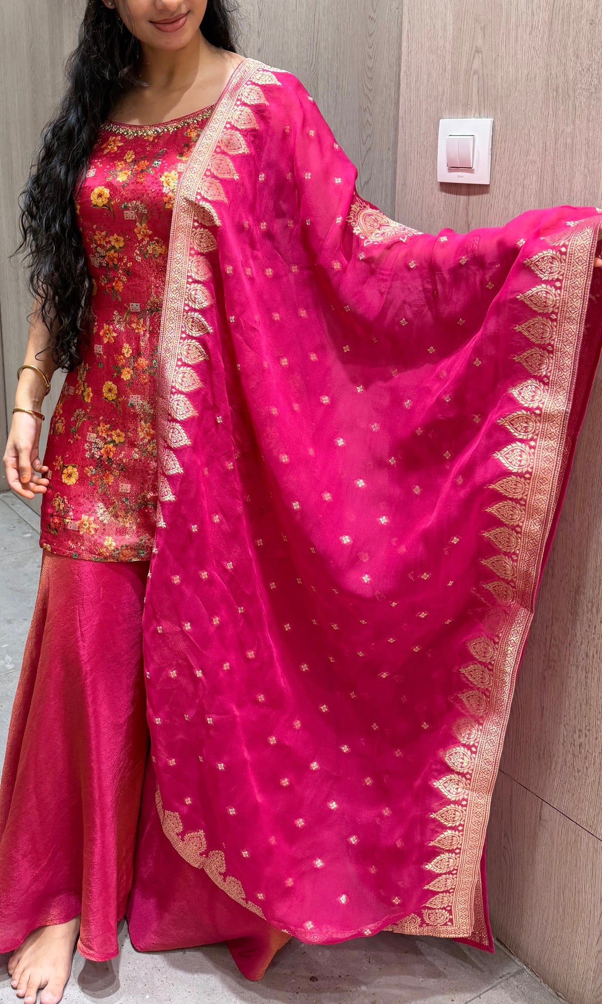 Pink Peplum Gold Embroidery Set