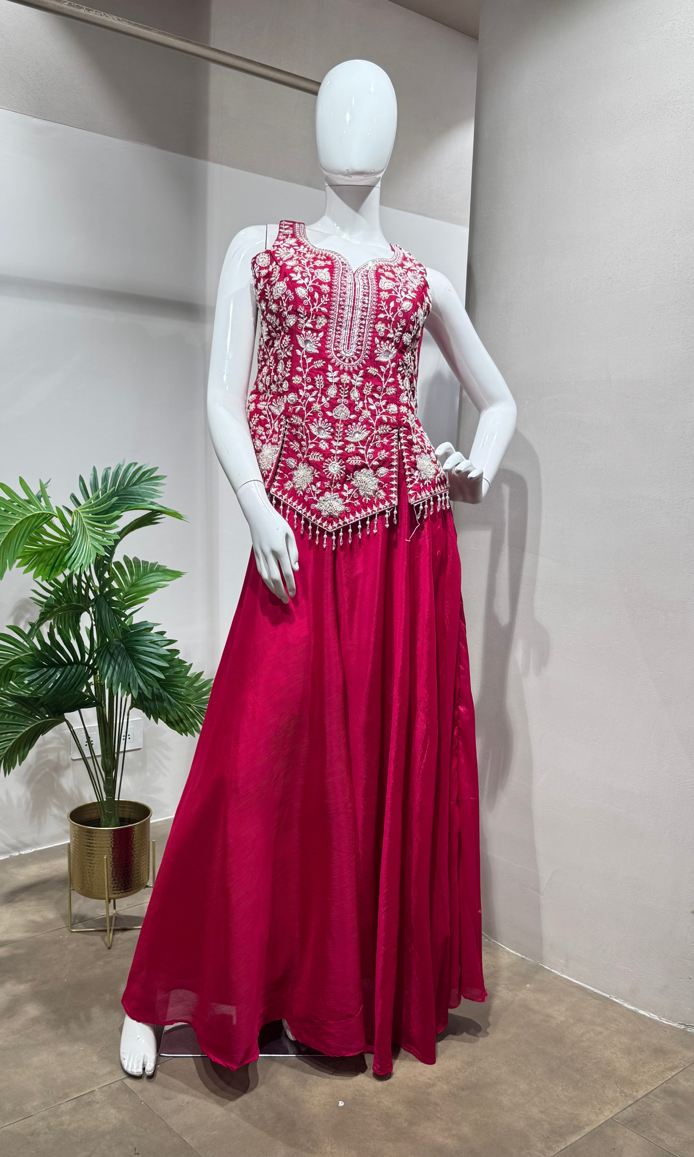Pink Embroidered Peplum & Palazzo Set