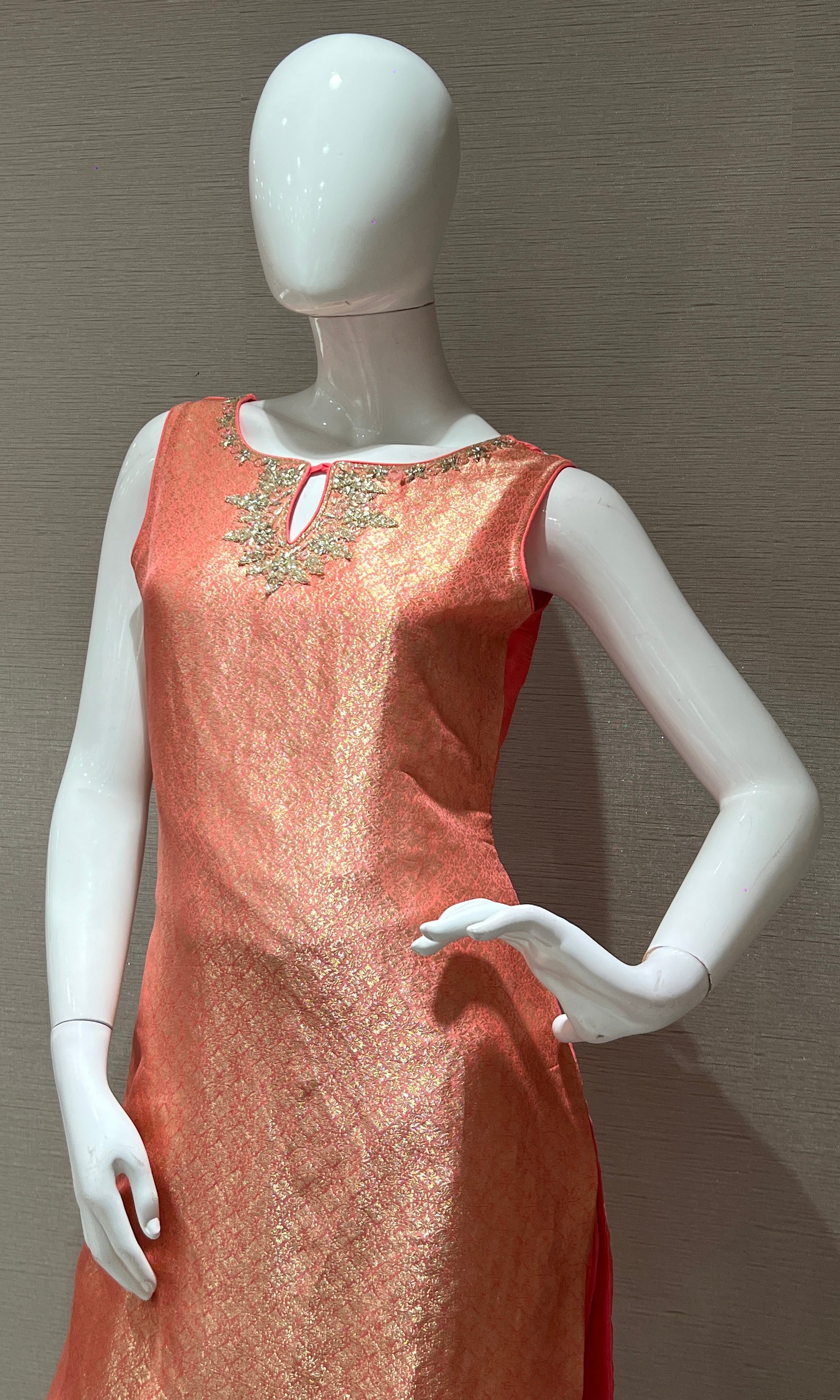 Peach Gold Embellished Kurta Set