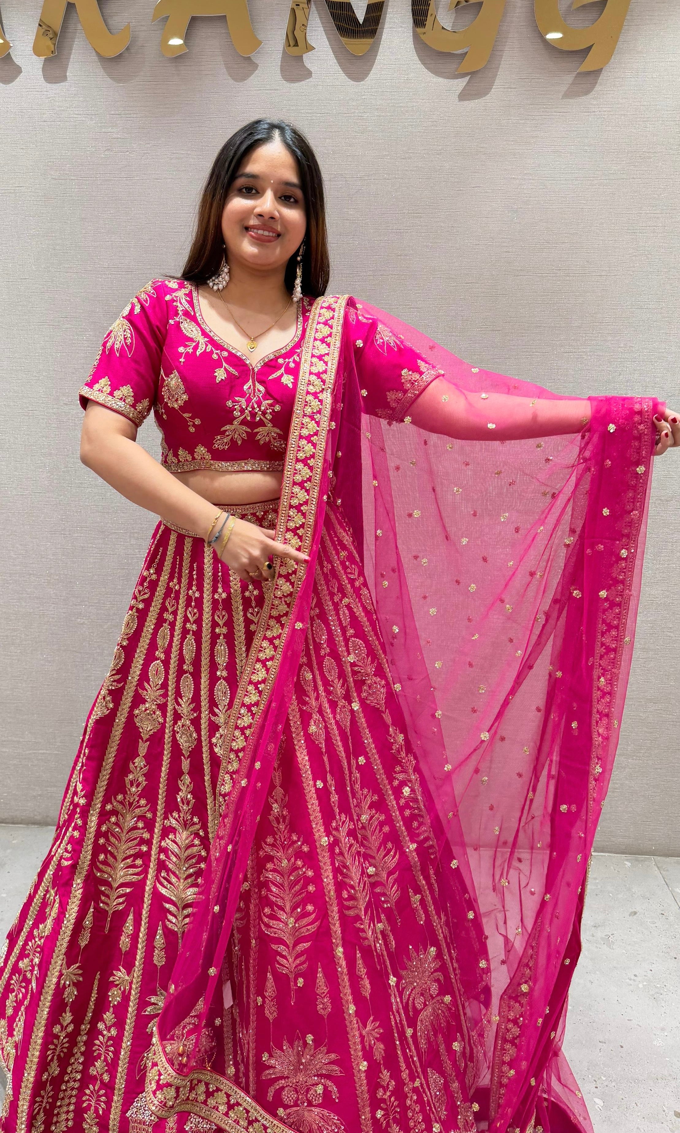 Pink GOLDEN INTRICATE EMBROIDERED Lehenga