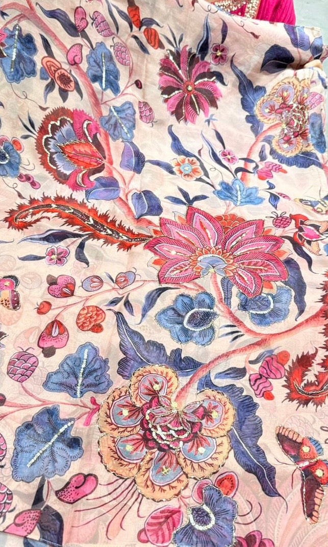 Peach pink saree with ready blouse