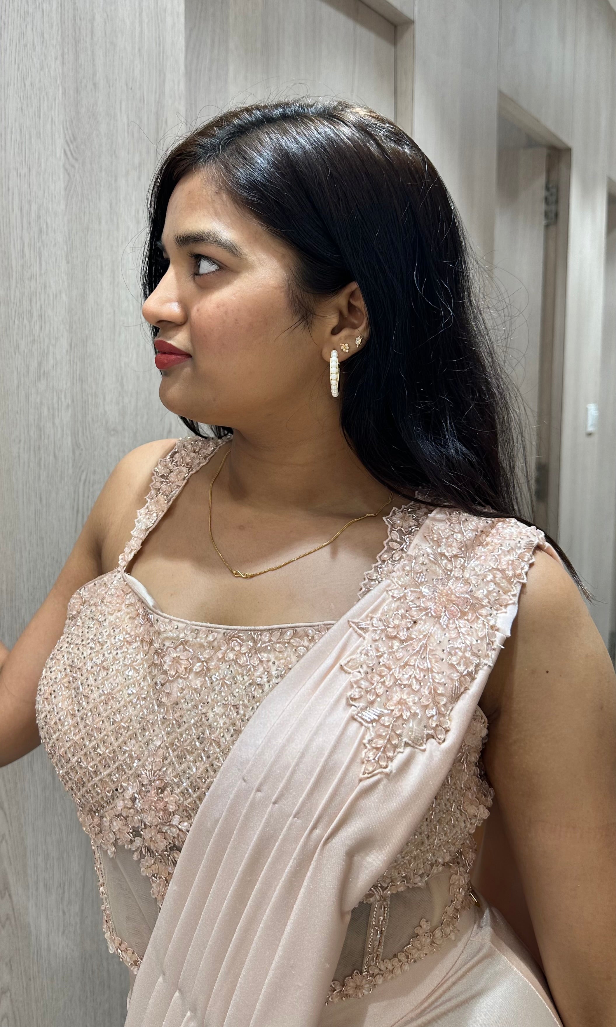 Peach one minute saree
