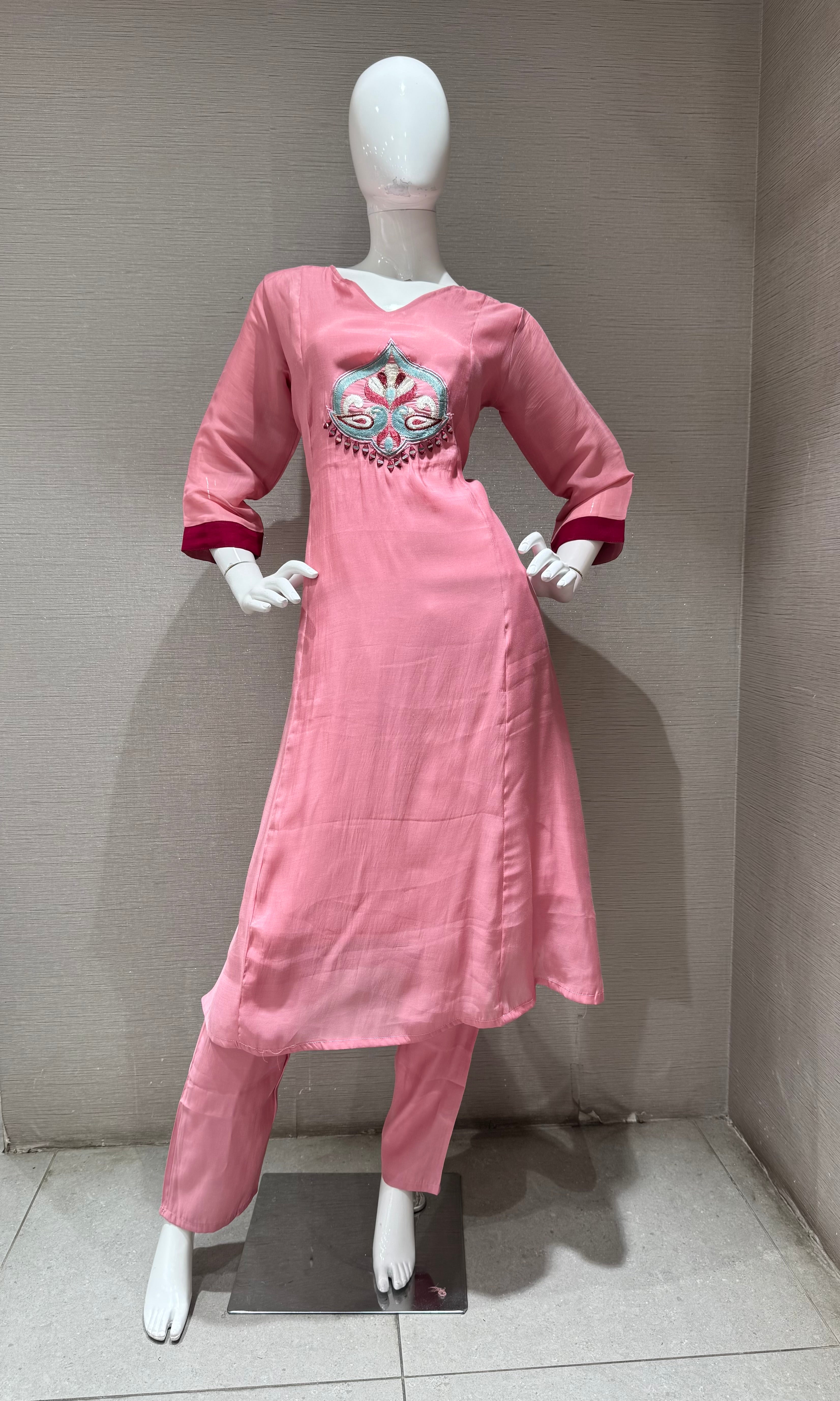 Rose Pink Kurta Set with Ethnic Dupatta