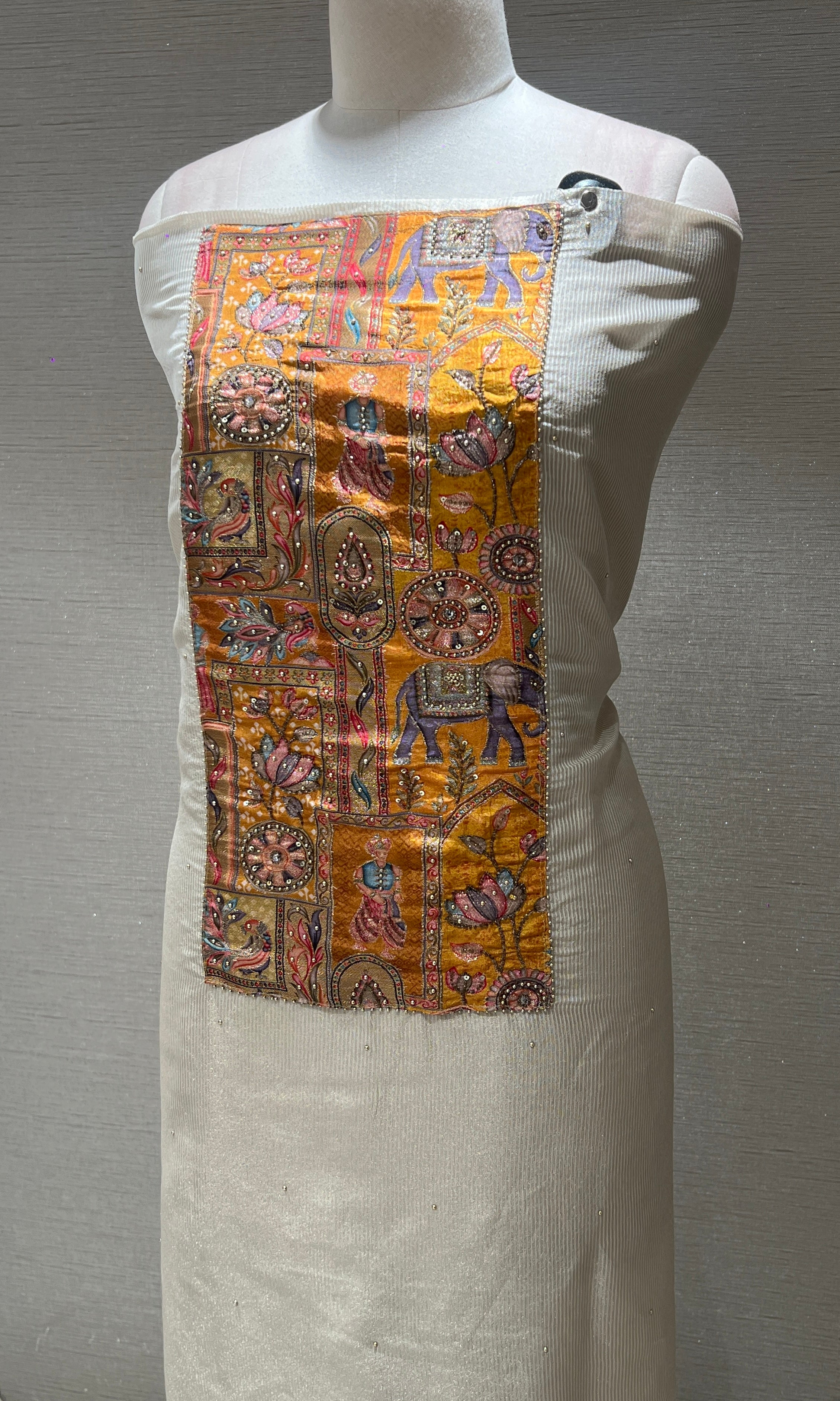 Half white Embroidered dress material