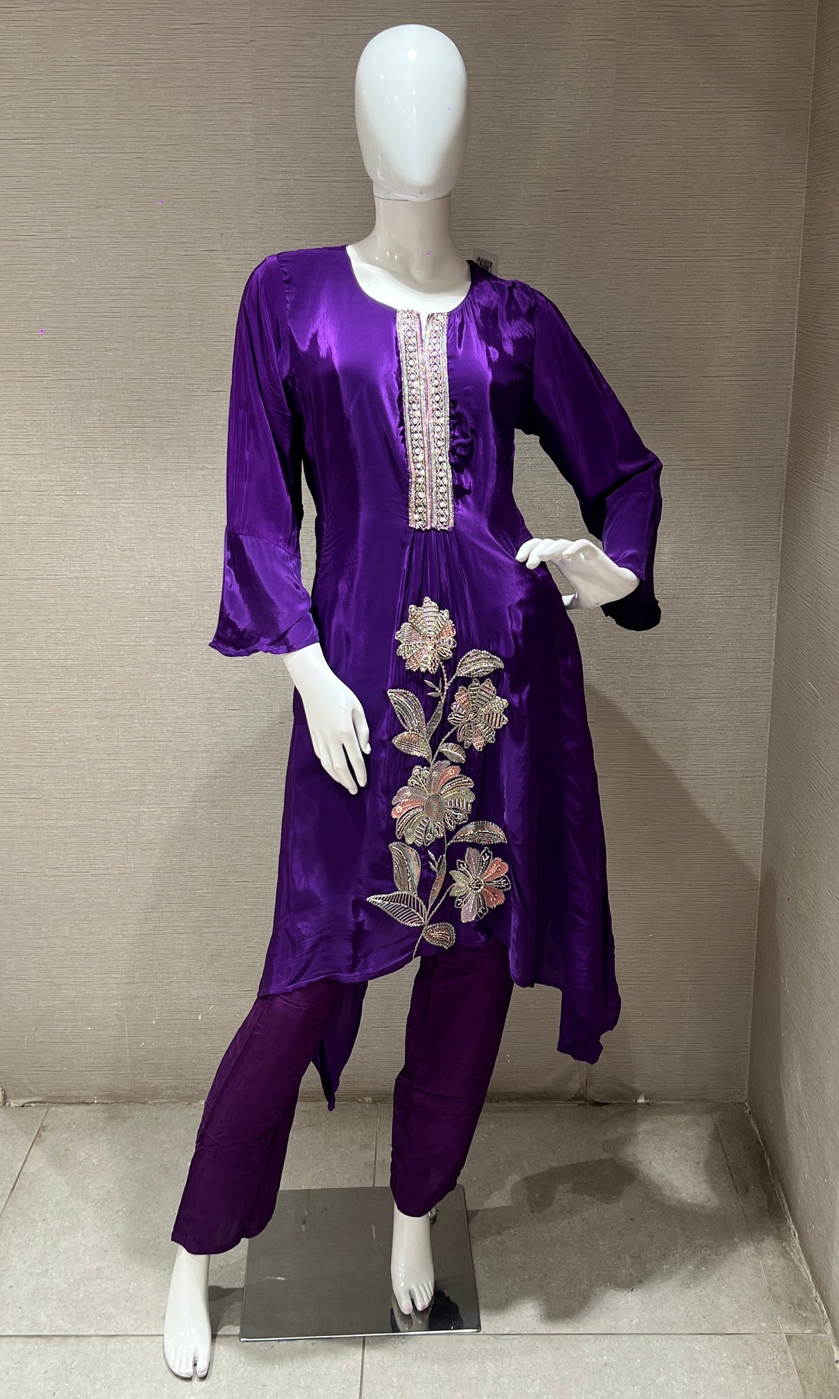 Purple silk kurta set