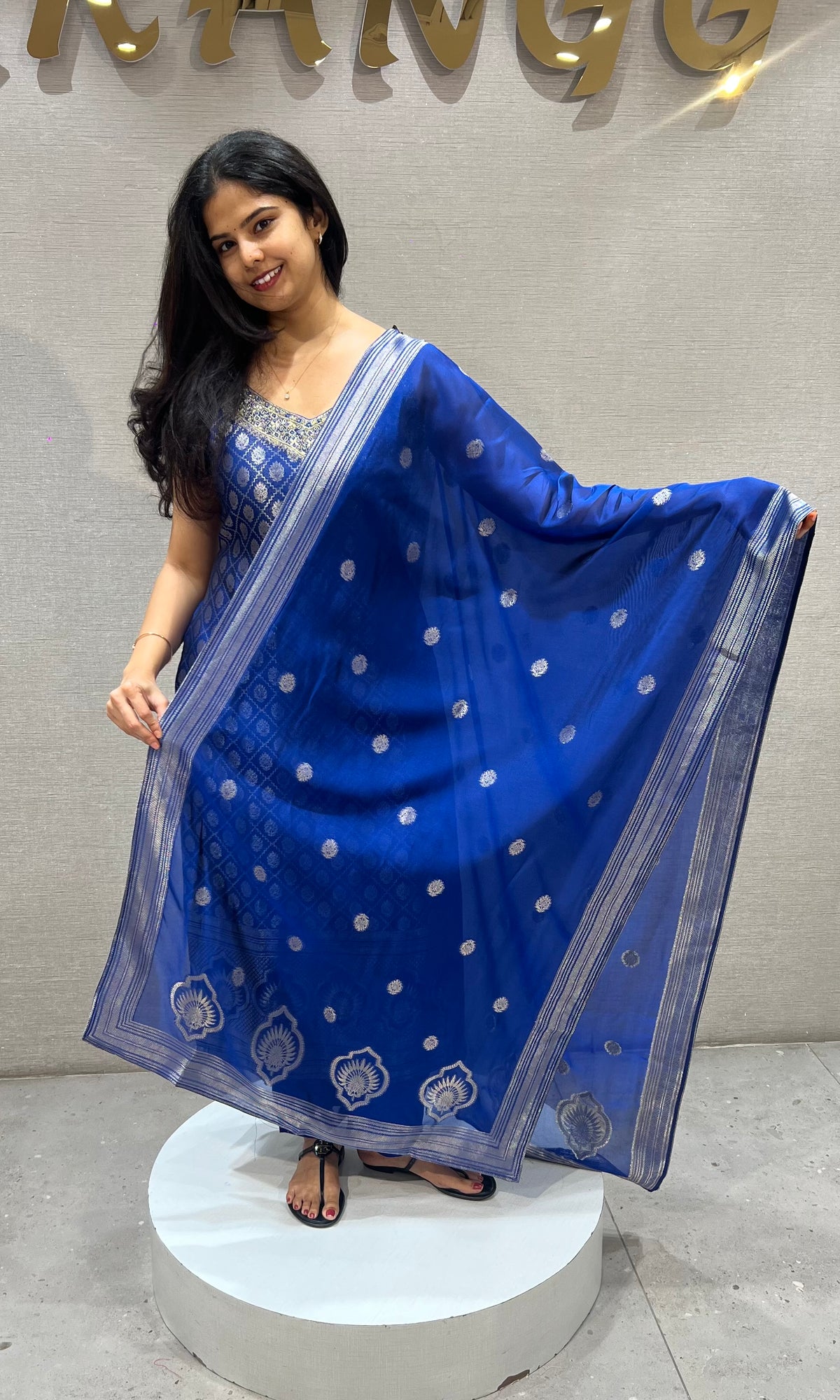 Royal Blue Banarasi Kurta Set with Dupatta