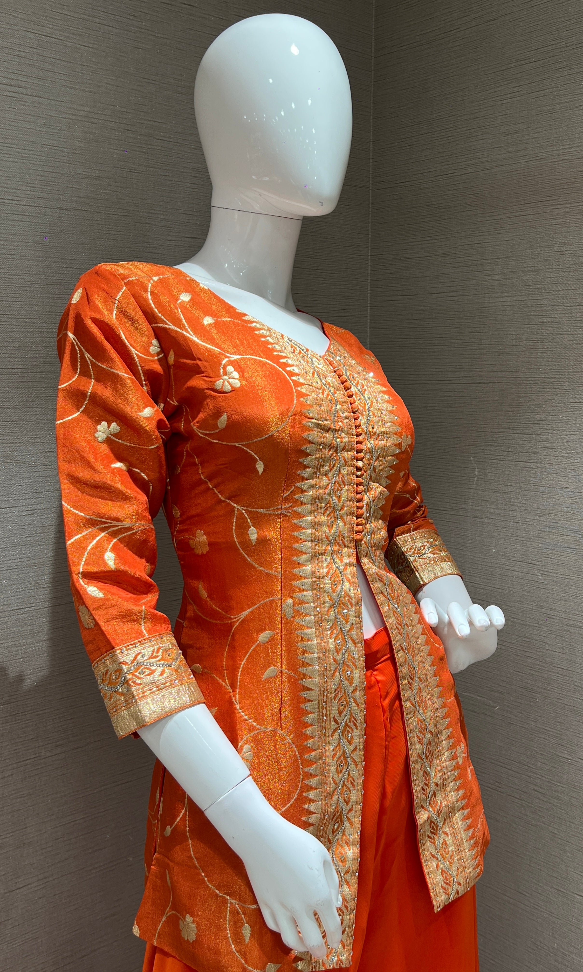 Rust Orange and Gold Embroidered Palazzo Set