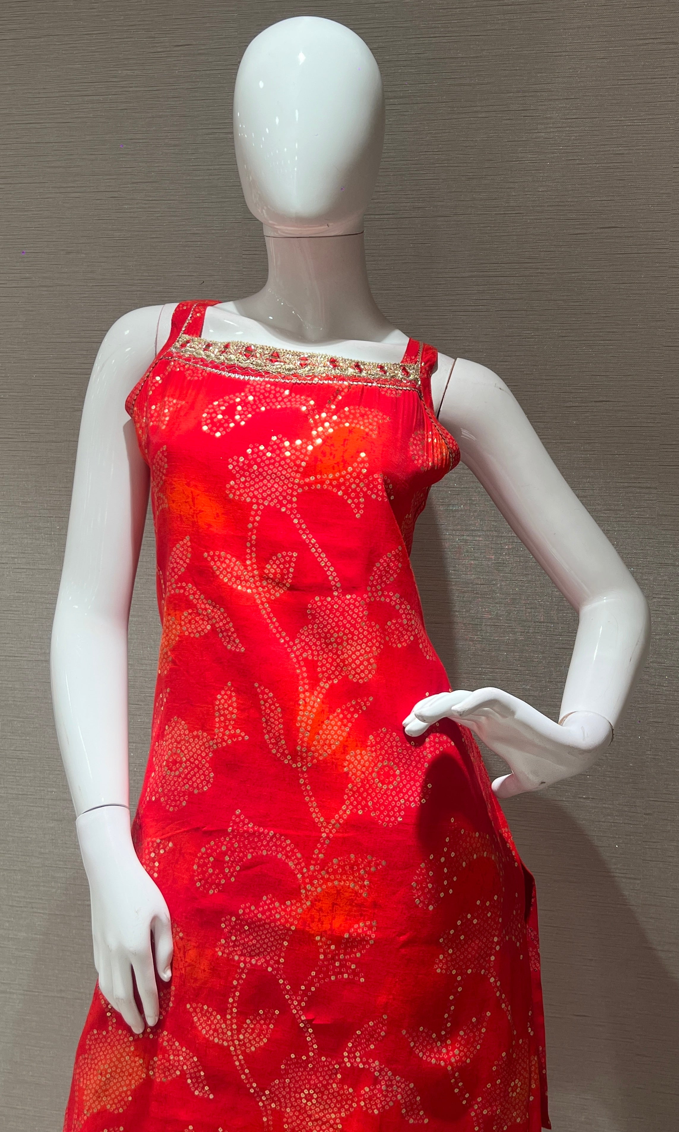 Red FLORAL EMBROIDERED SHARARA SET