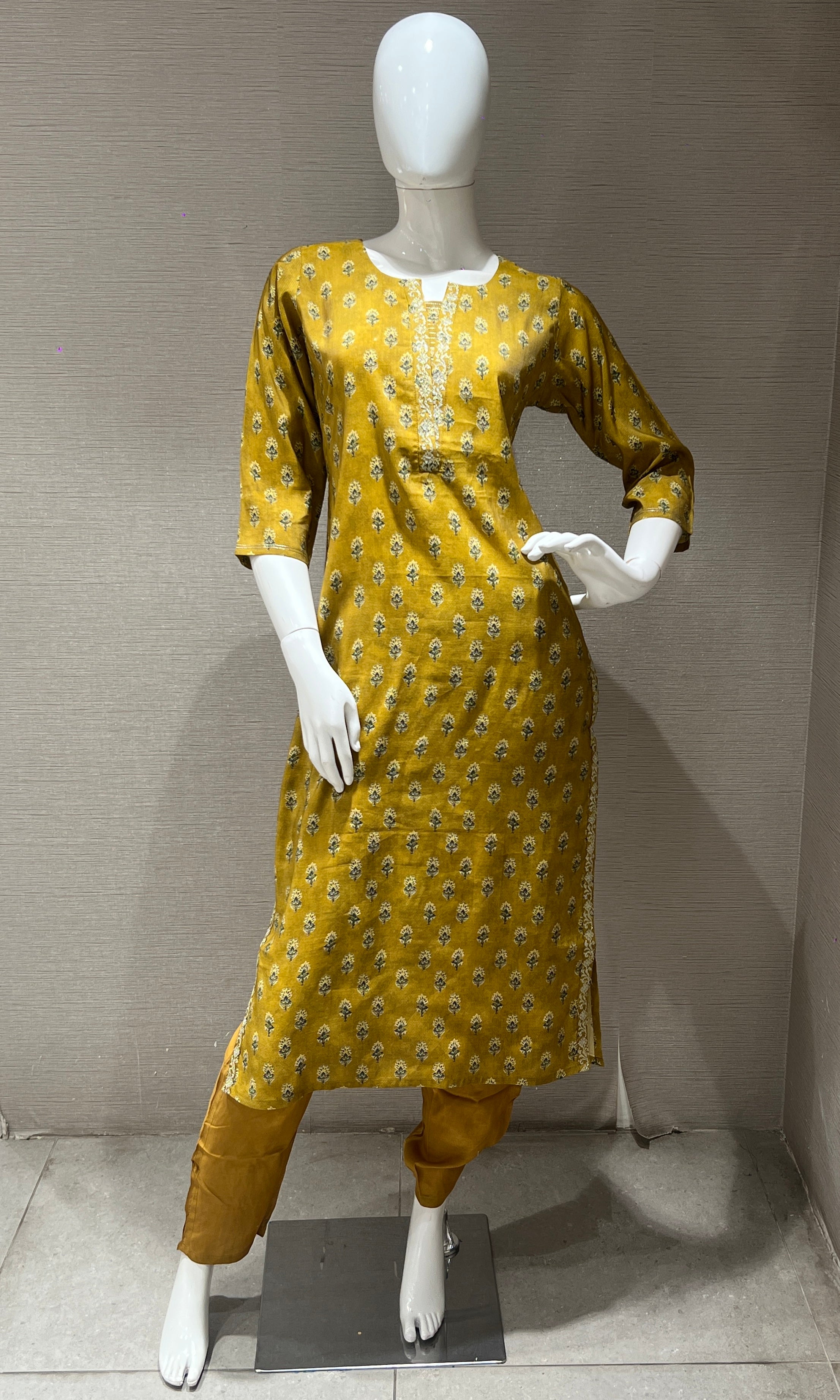 Mehandi green embroidered kurta set