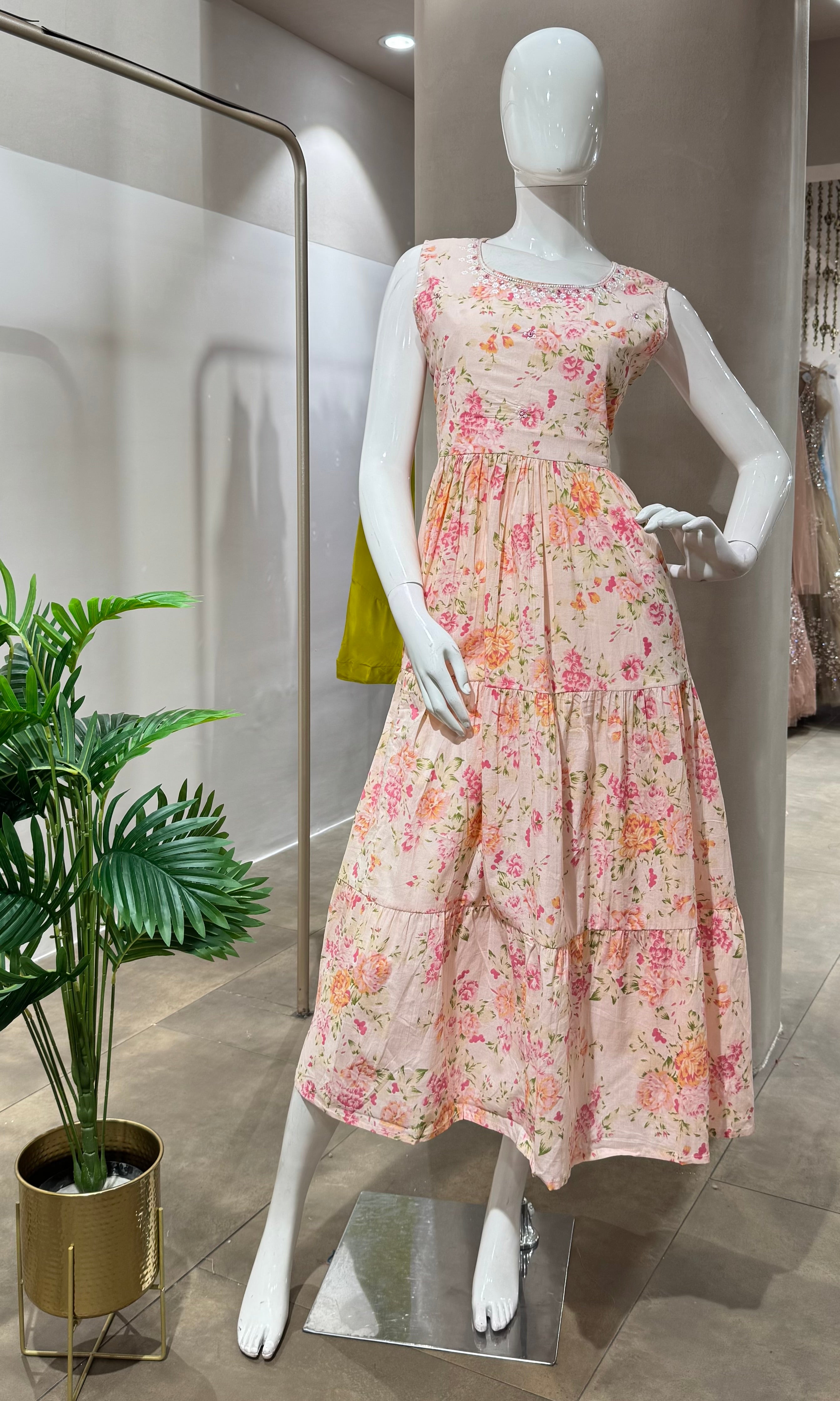 PINK FLORAL ANARKALI TOP
