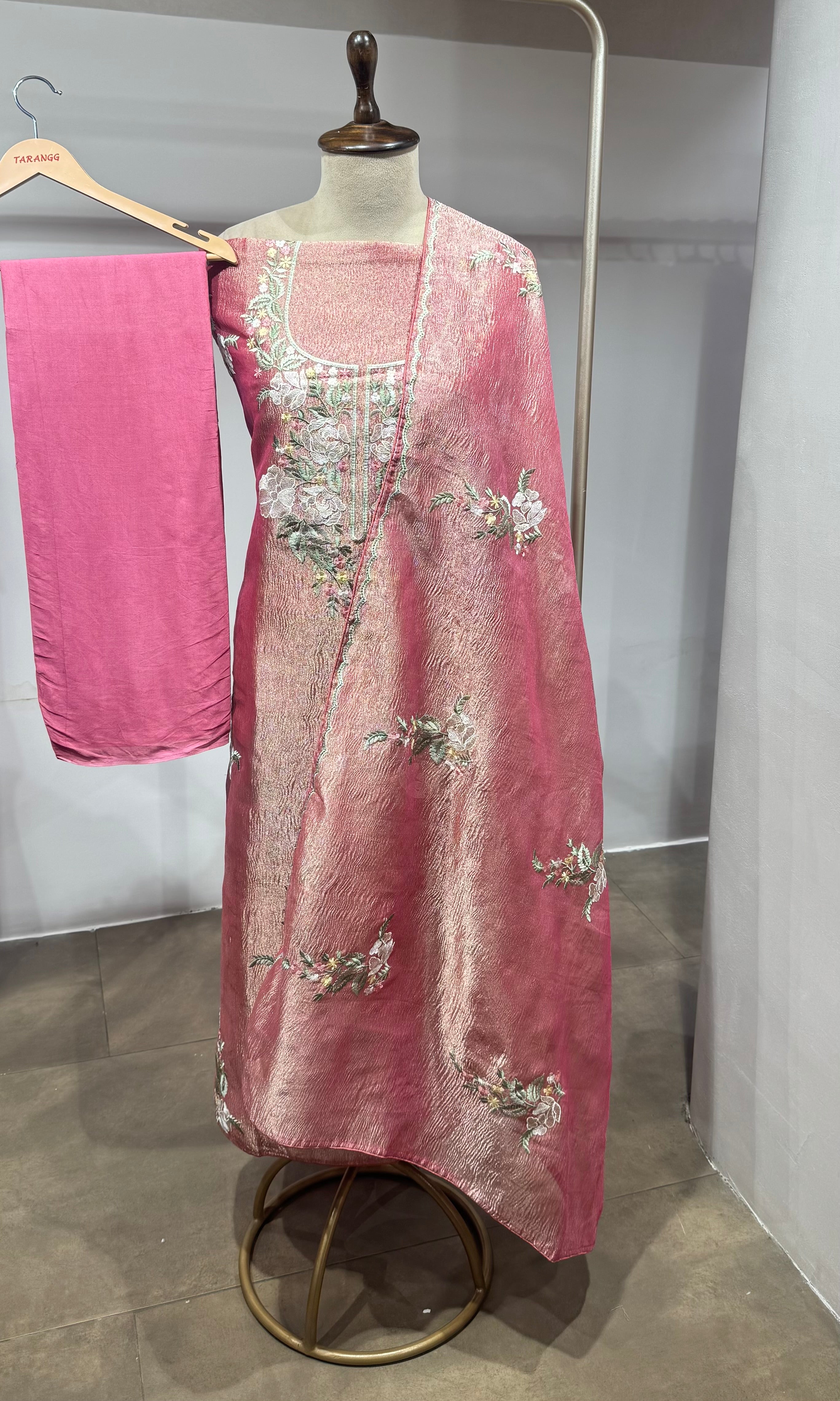 Pink Floral Tissue dress material