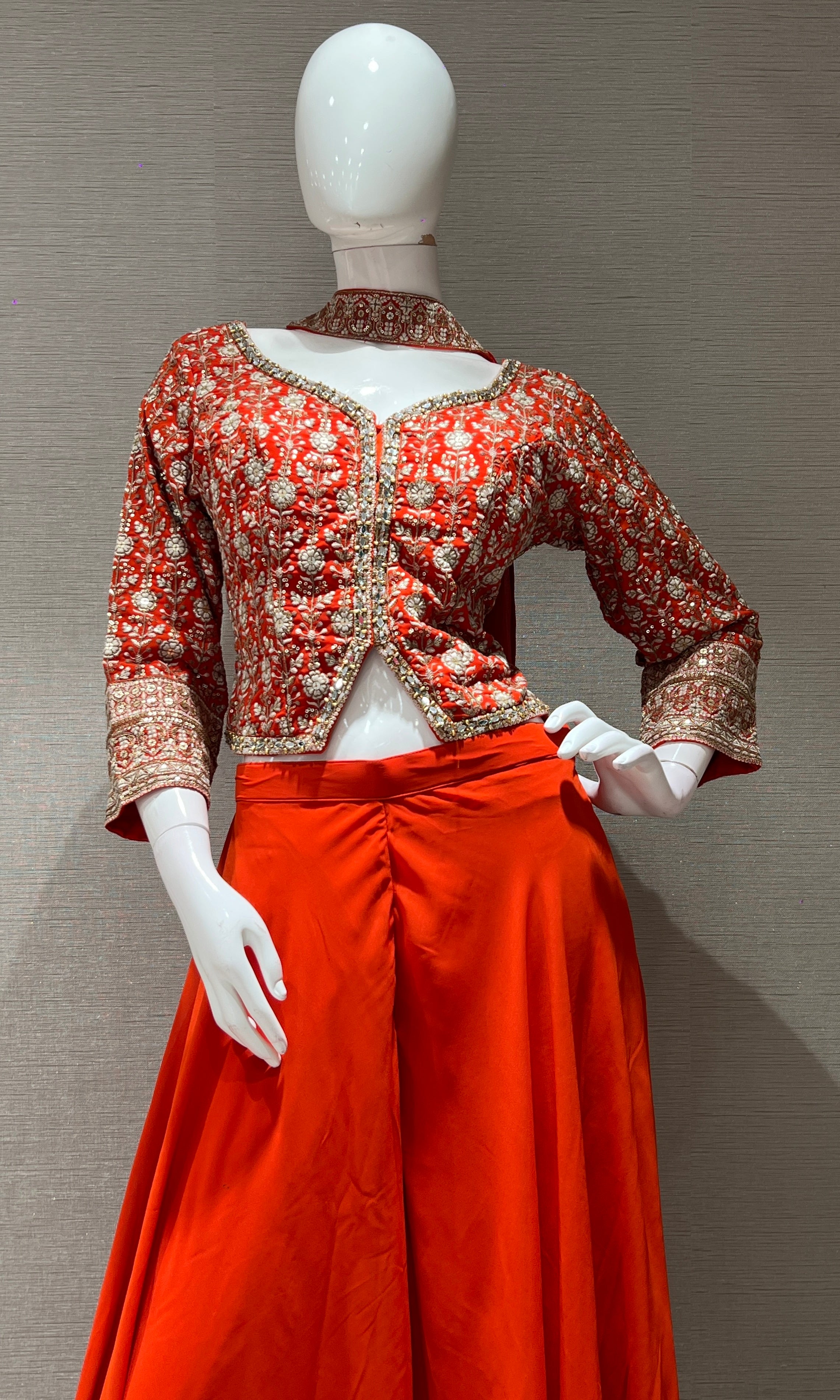 ORANGE embroidered jacket PALAZZO SET