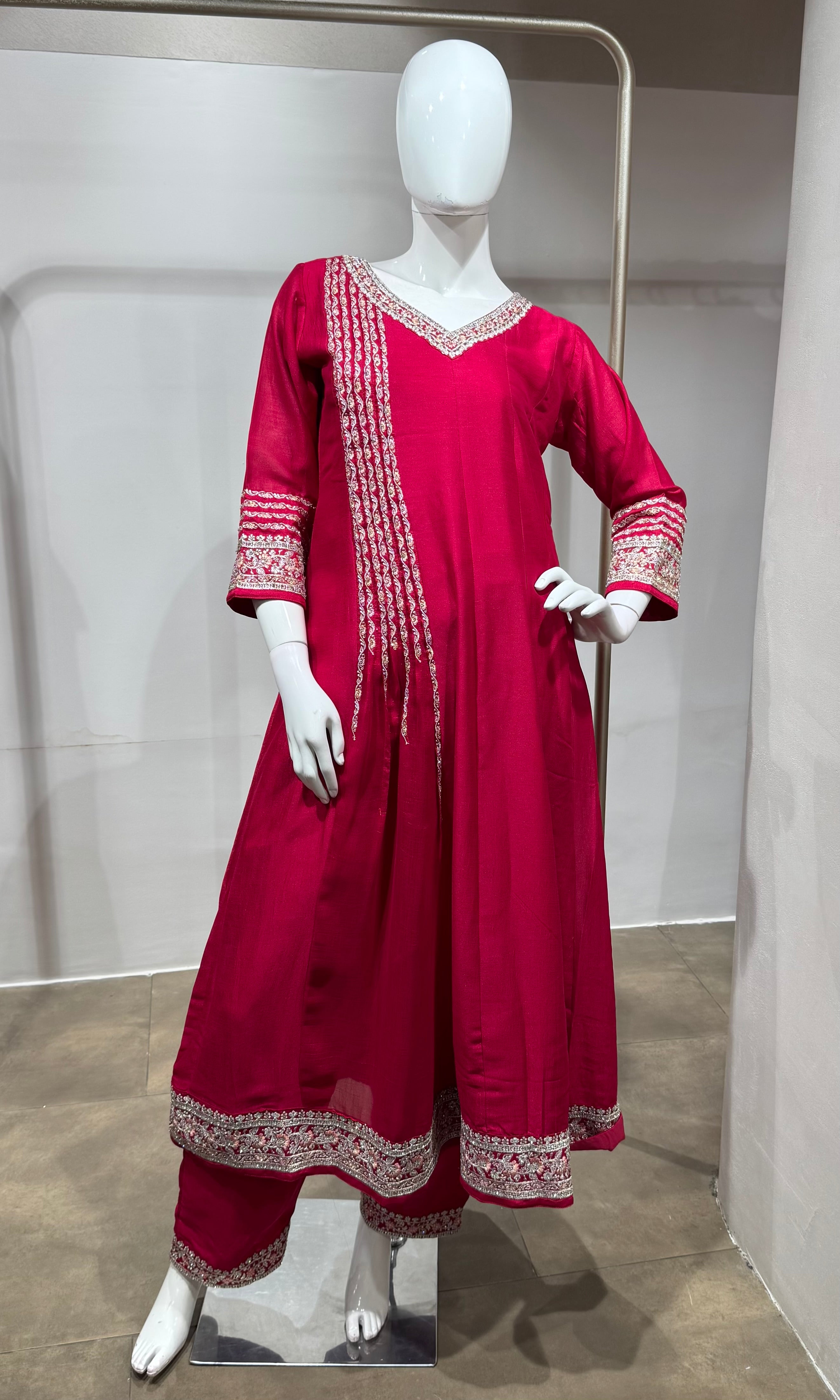 Rani pink Golden ethnic anarkali set