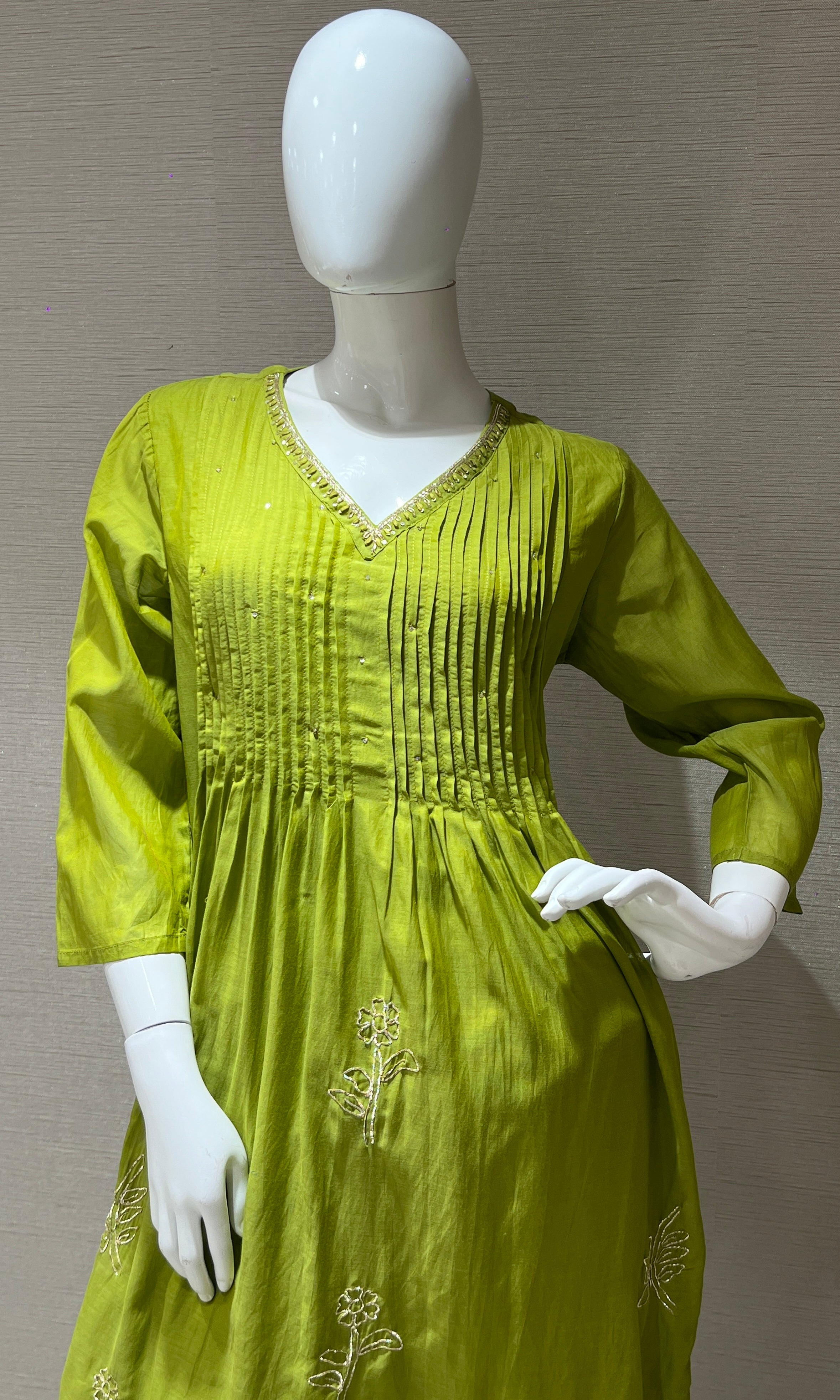Green Mul Chanderi kurta set