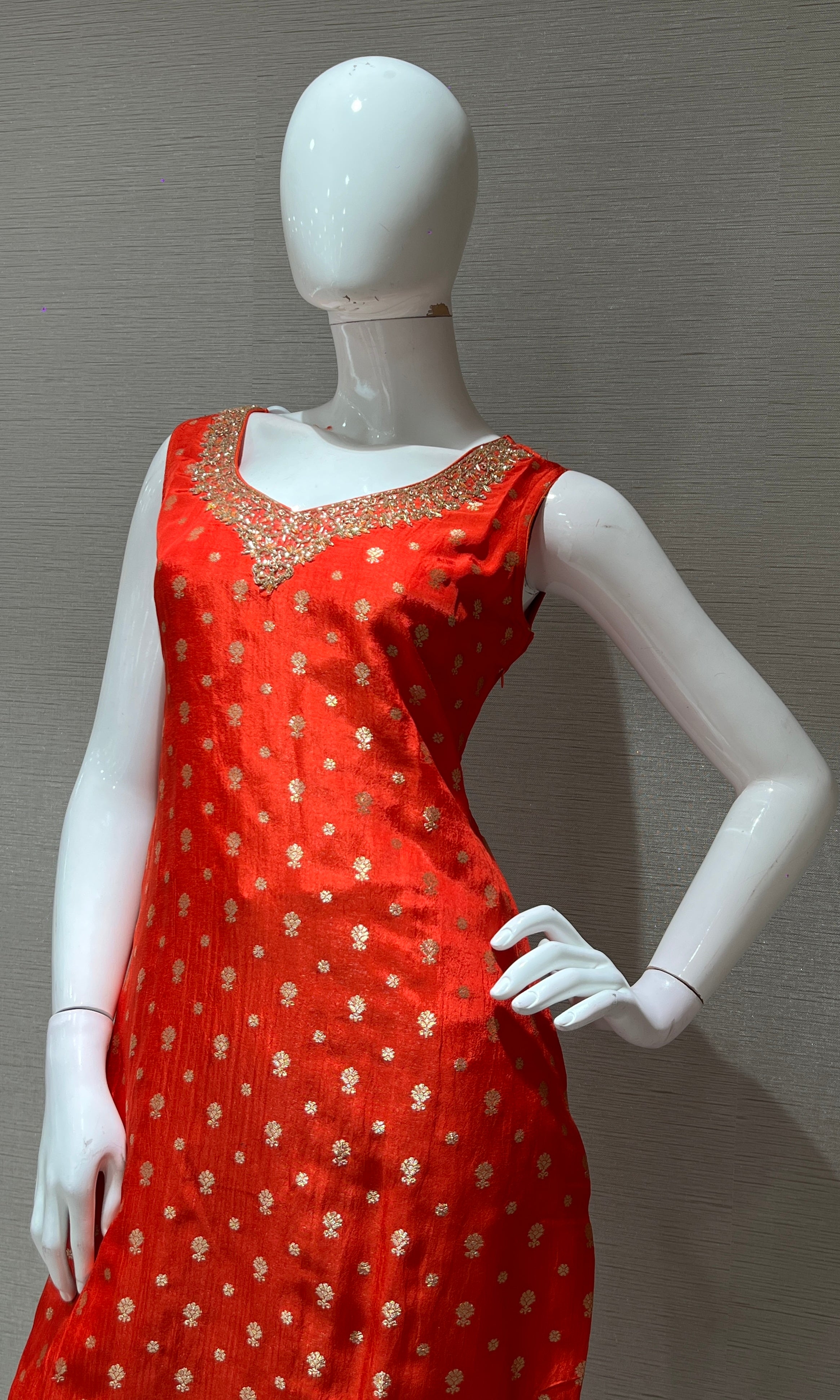 Orange golden kurta set