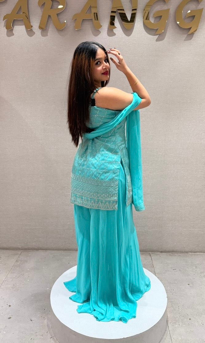 Sea blue emboridered sharara
