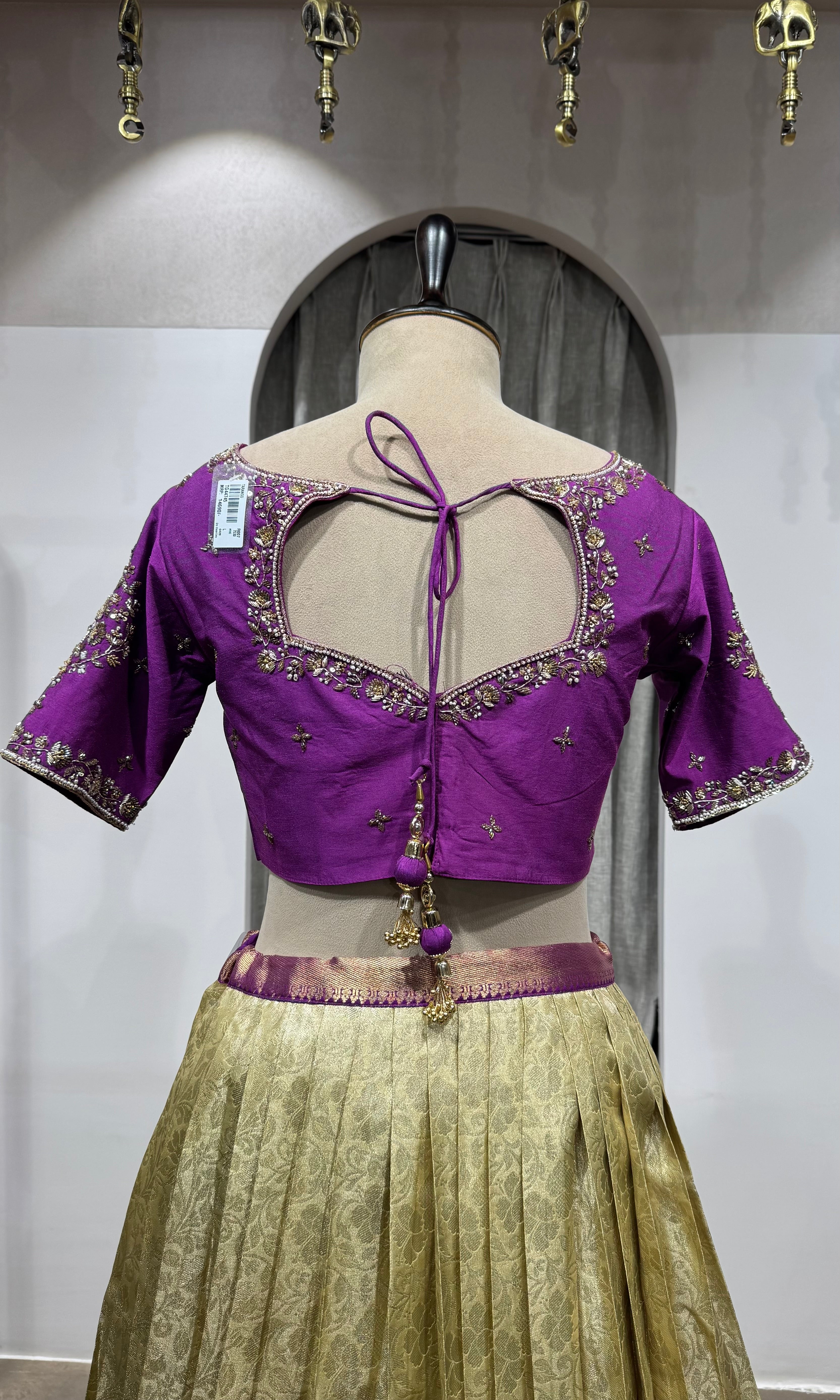 WINE and cream kanjivaram pattu lehenga