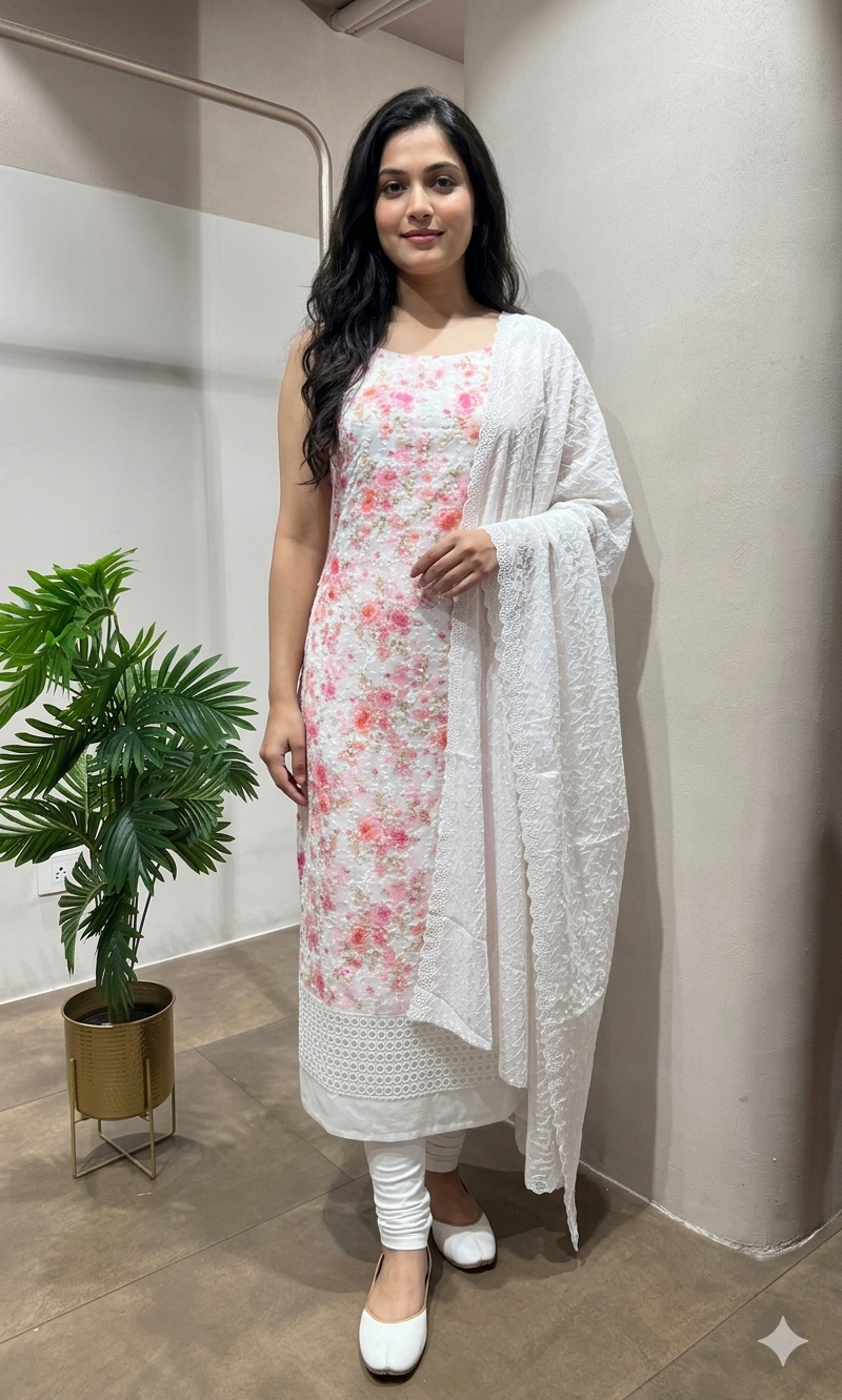 PINK floral dress material