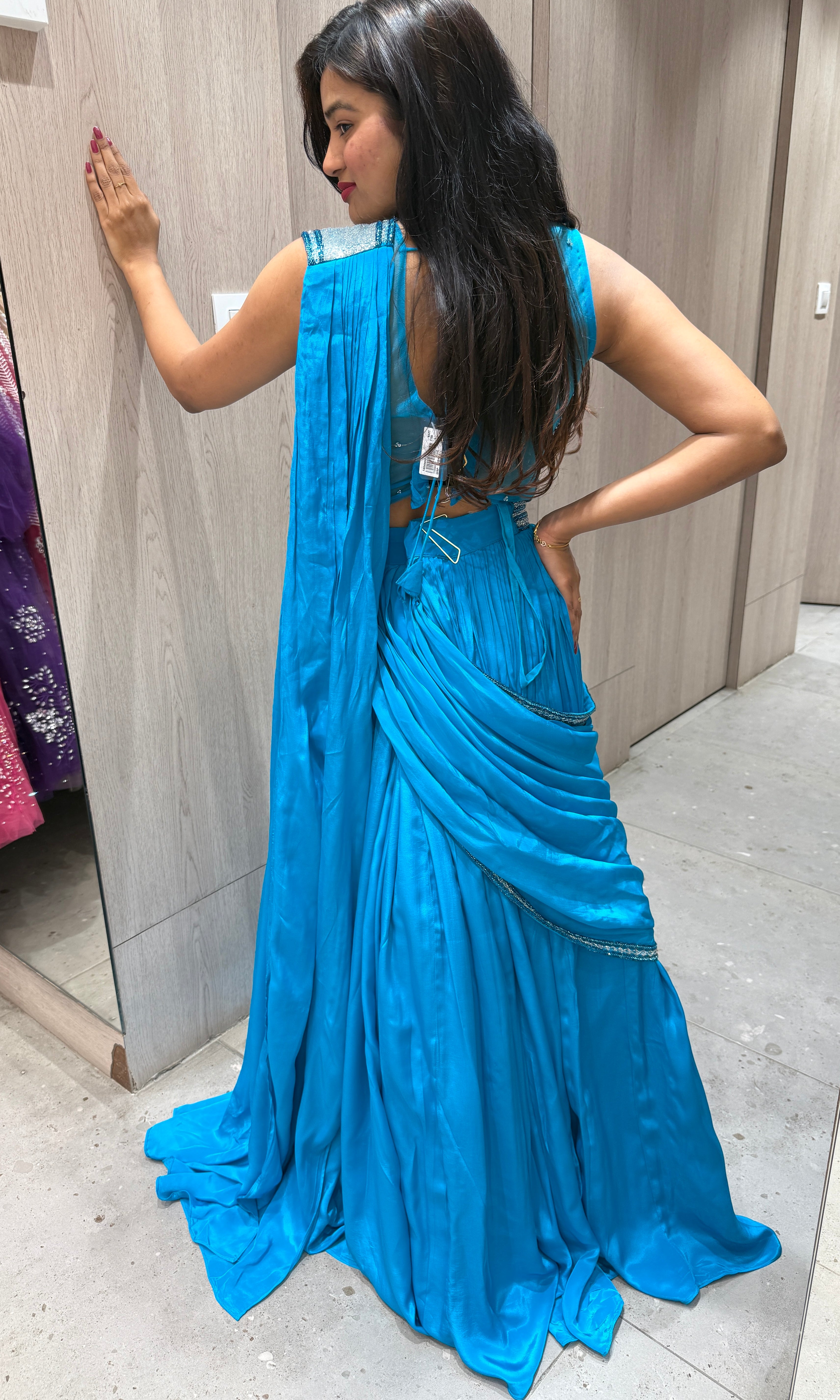 P Blue (#copper sulfate blue) Lehenga with attached drape dupatta
