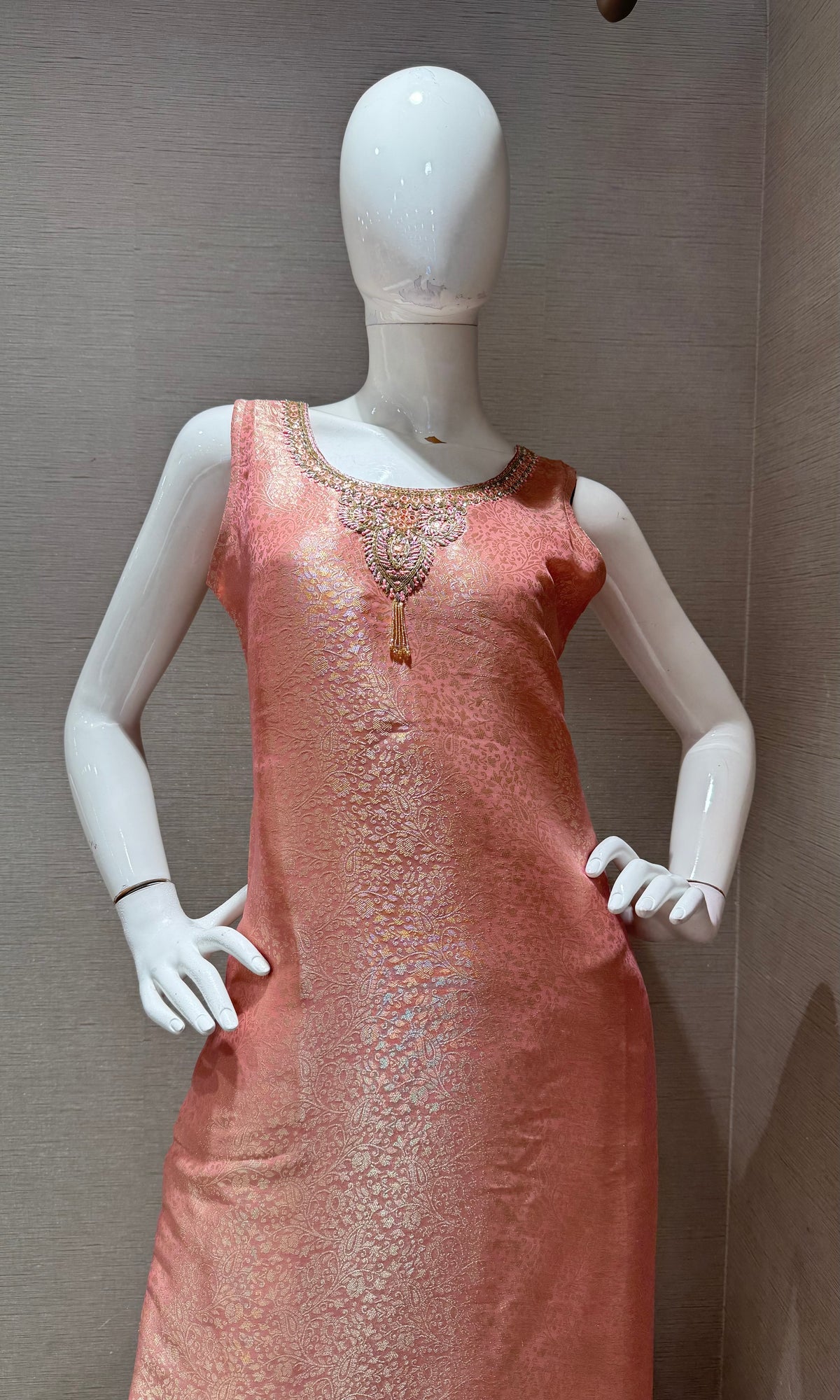 Light Pink Tissue silk Kurta Set with Striped Dupatta