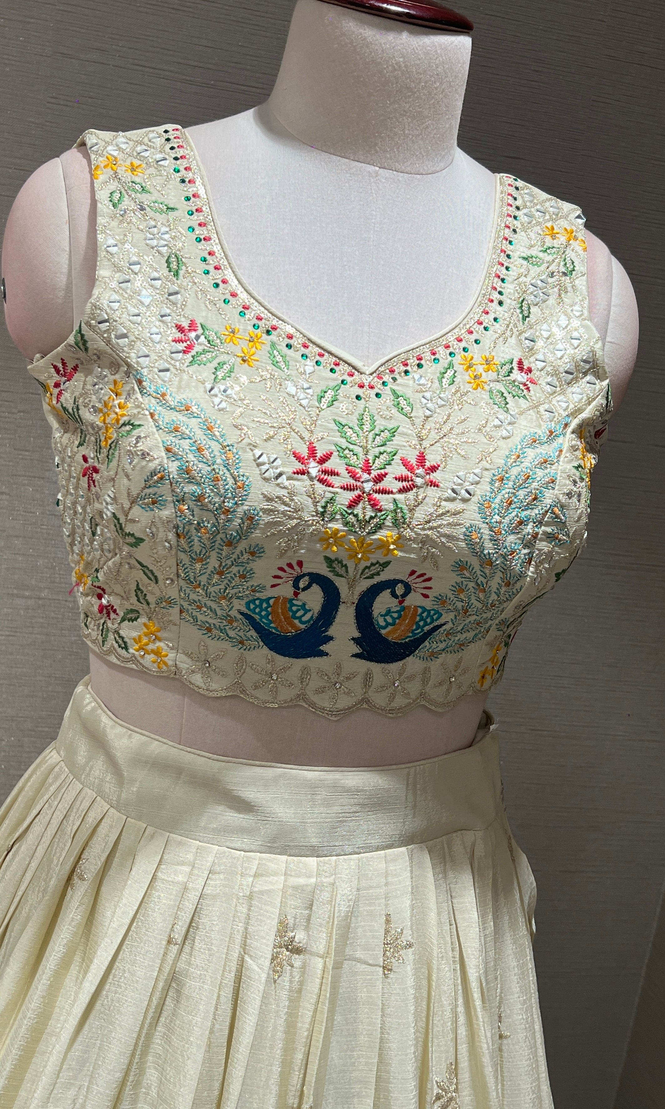 Cream Lehenga WITH PEACOCK DESIGN