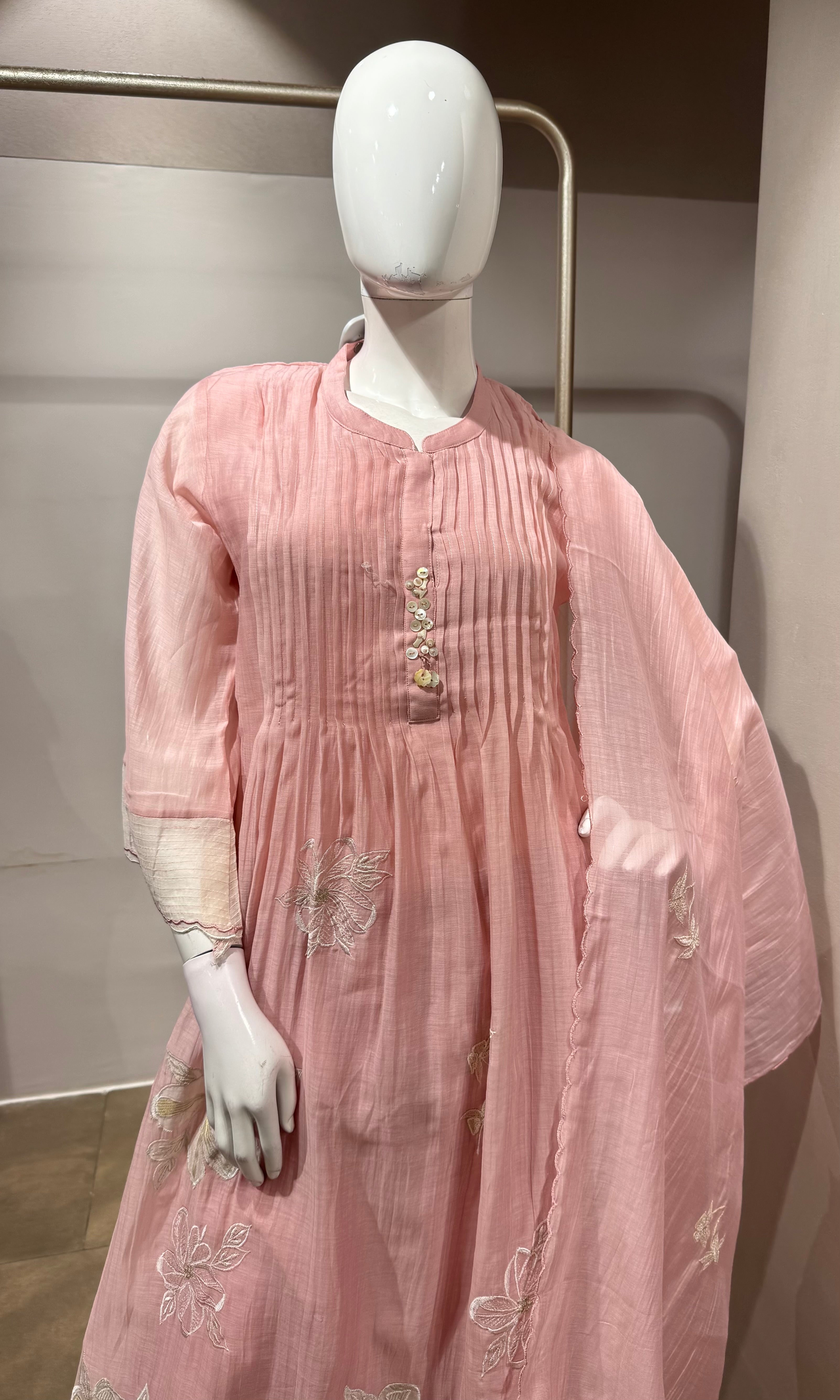 Blush Pink Embroidered Kurta Set with Dupatta