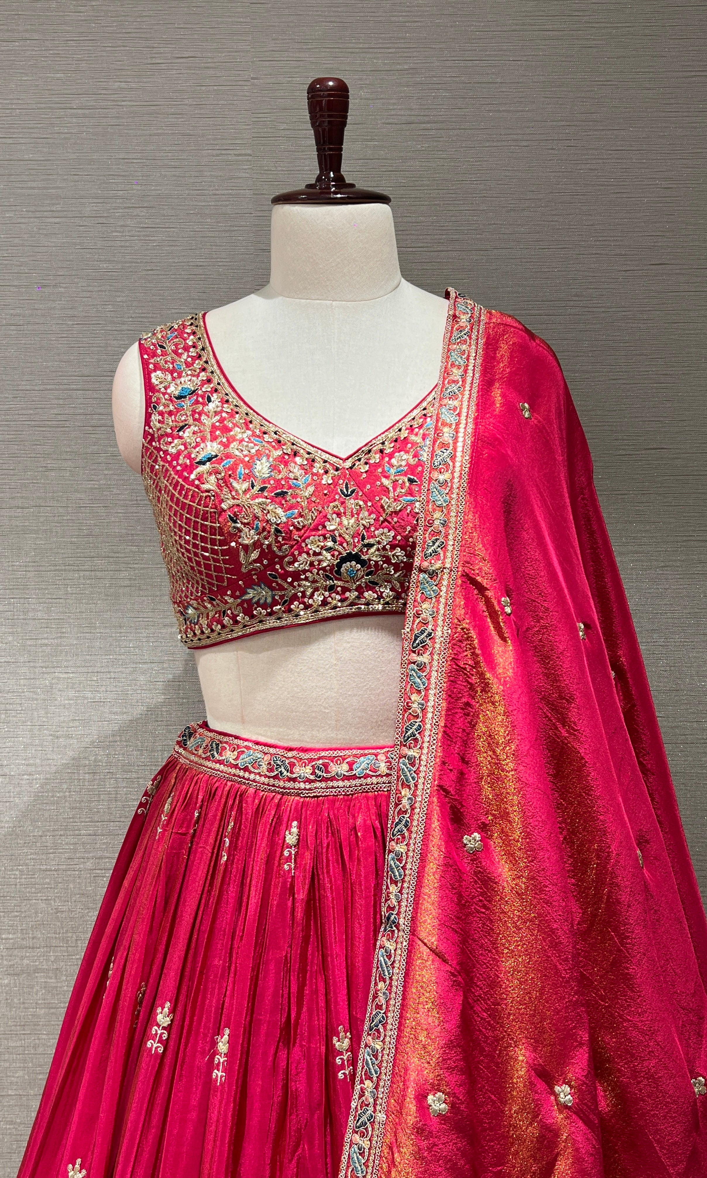 PINK raw silk EMBROIDERED LEHENGA
