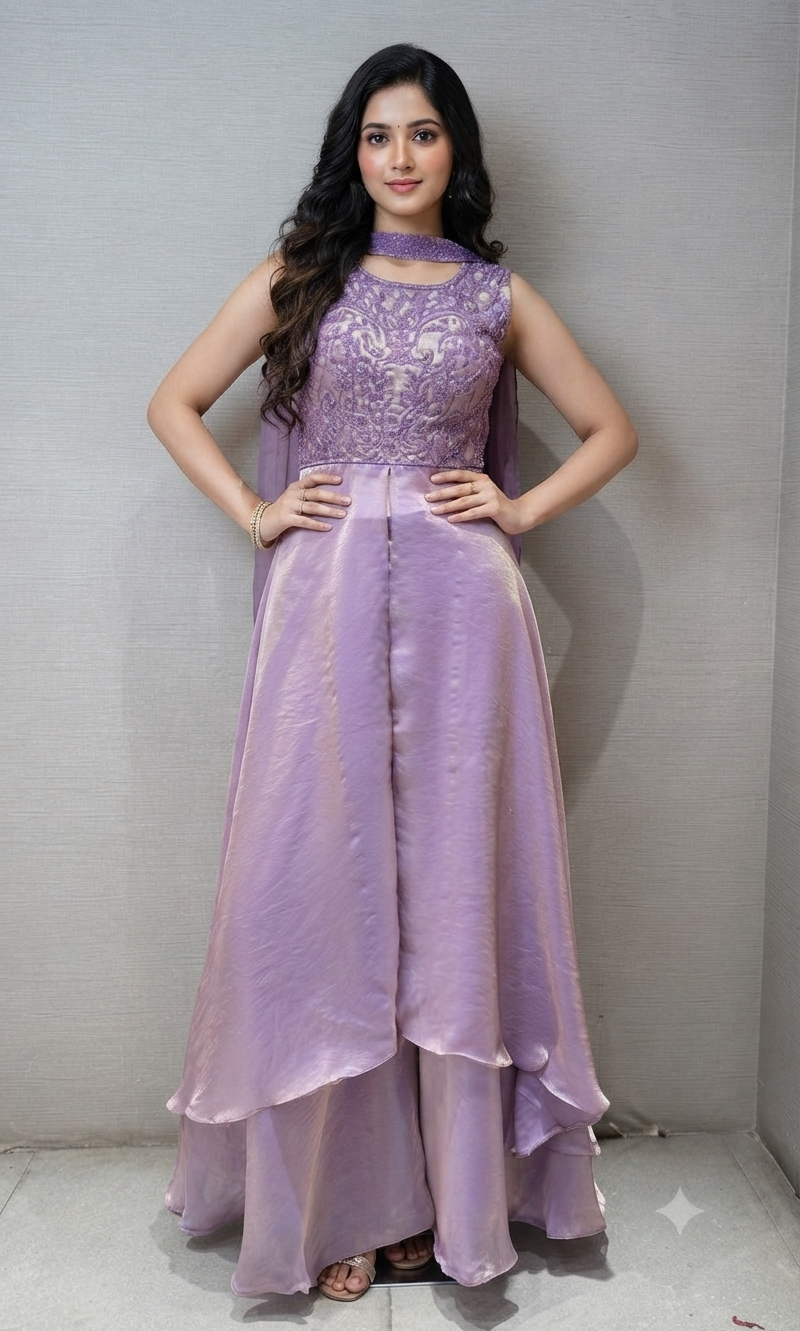 LILAC EMBROIDERED FRONT SLIT ANARKALI PALAZZO SET