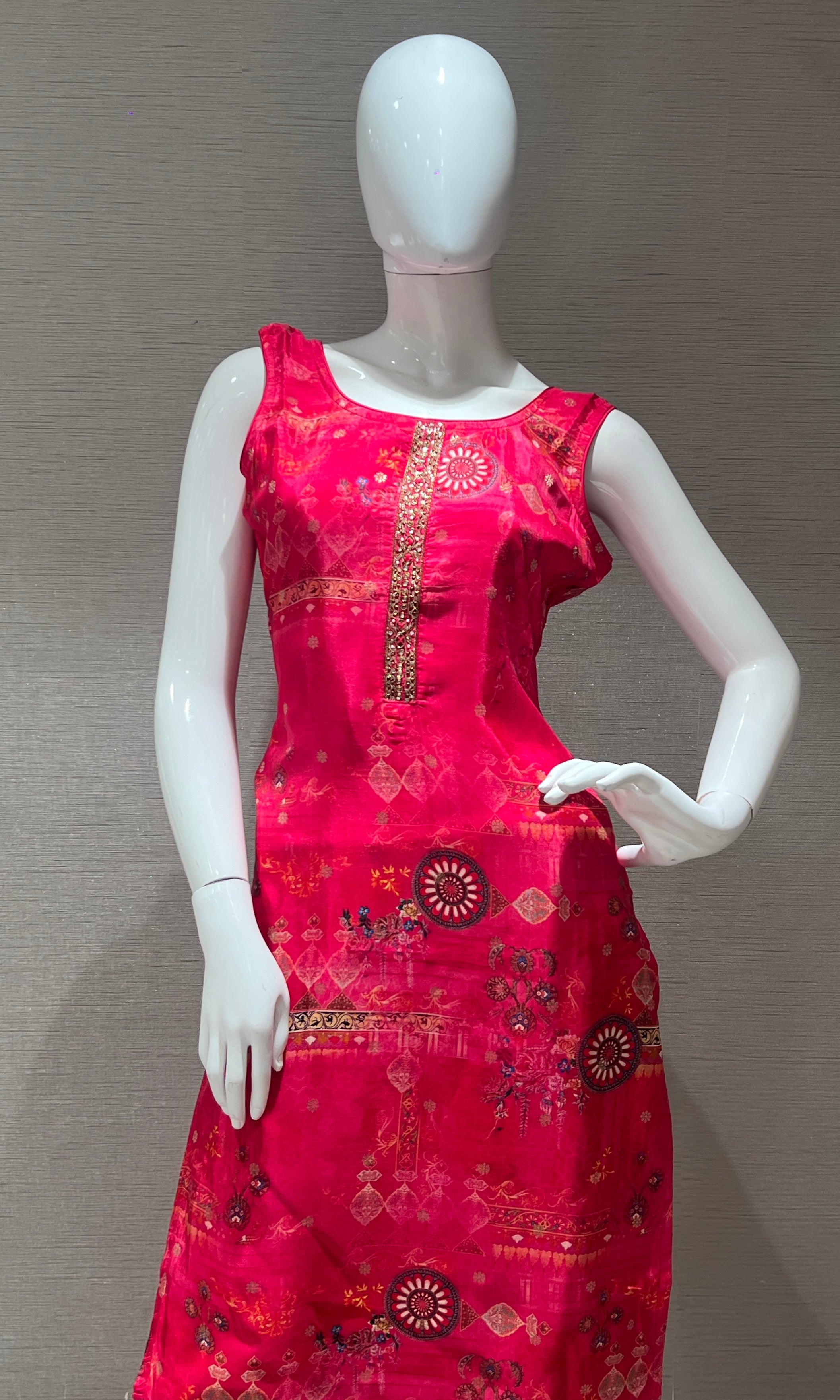 pink kurta set with a printed dupatta