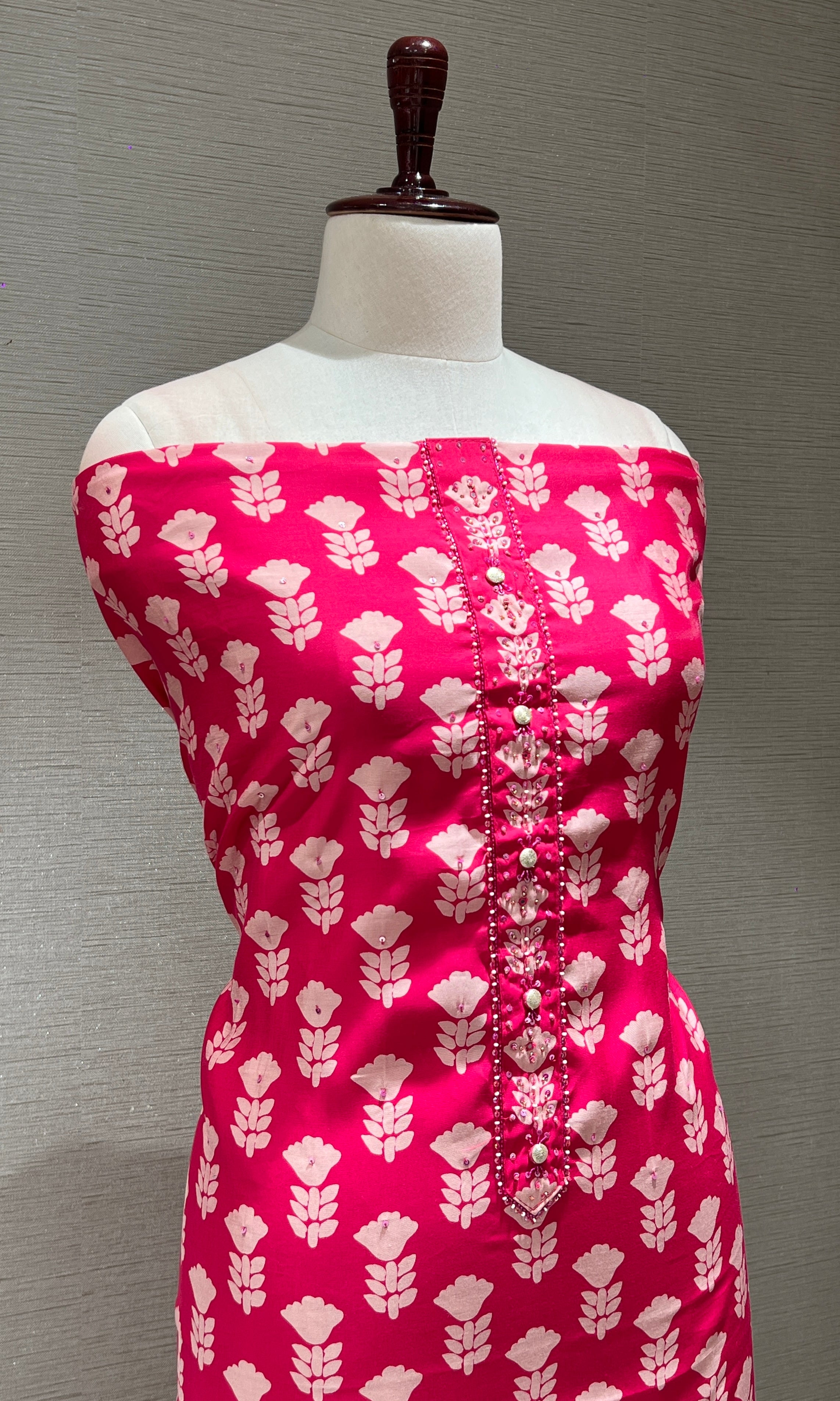 PINK FLORAL PRINT DRESS MATERIAL