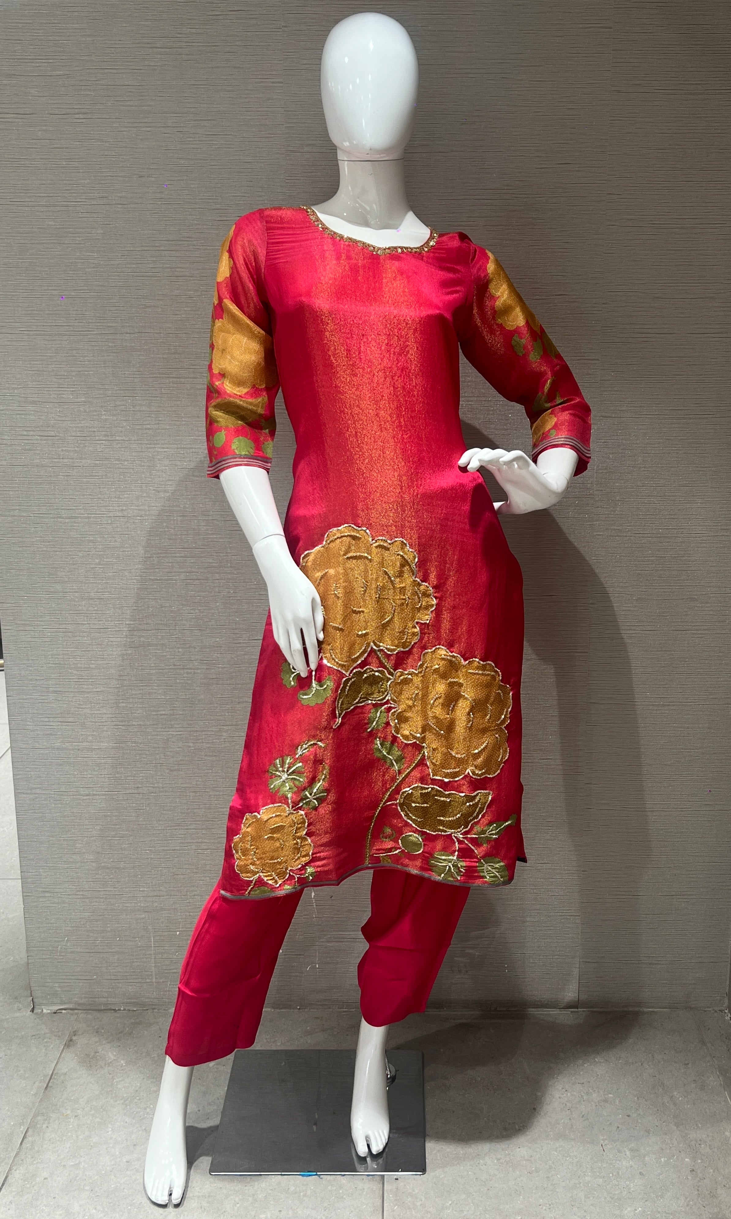 Pink shimmer silk kurta set ( 2992 )