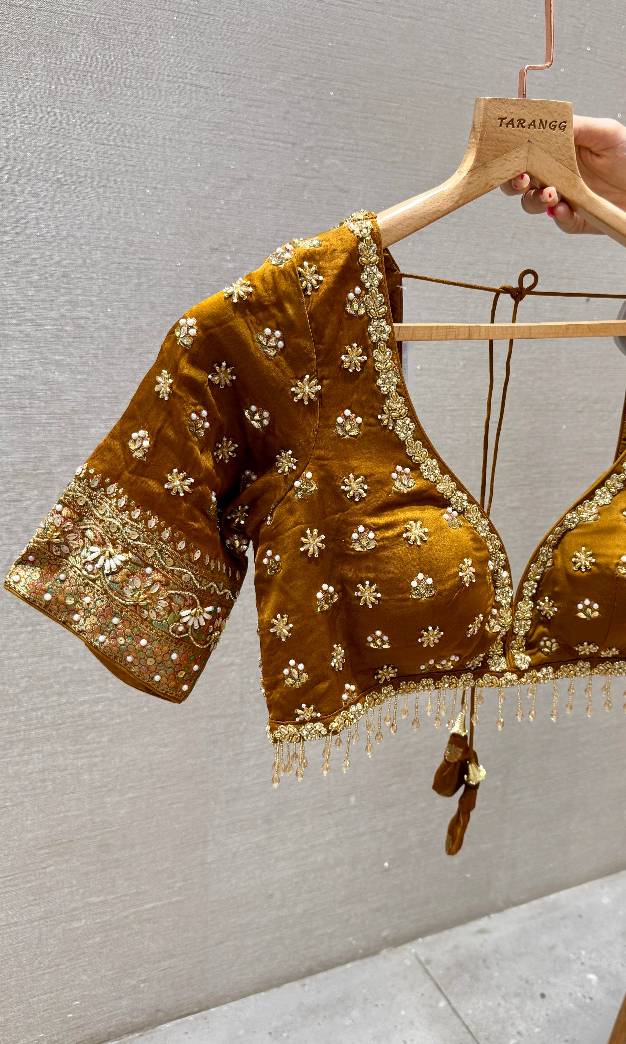 Golden Brown Banarasi saree with ready blouse