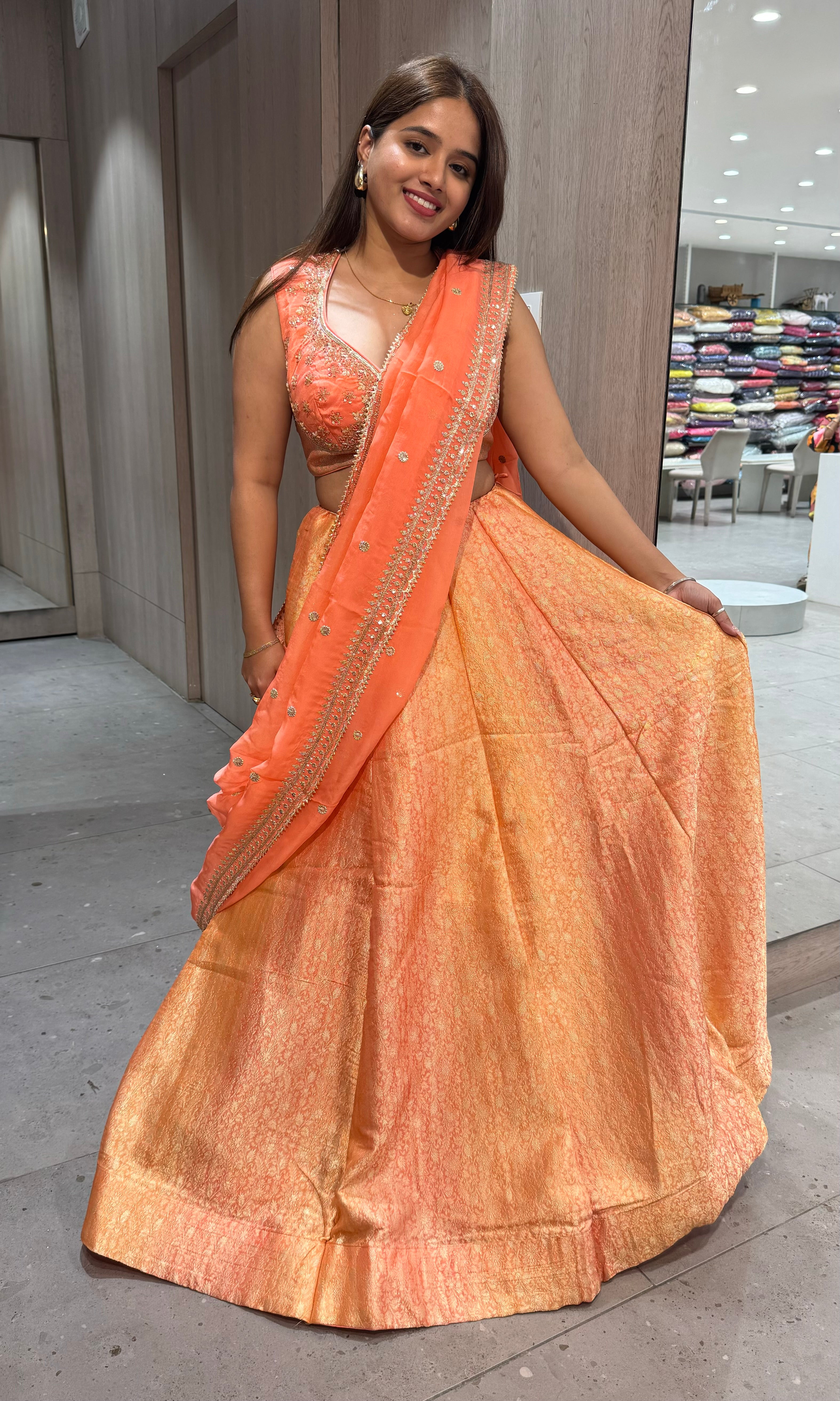 Peach Banarasi Lehenga