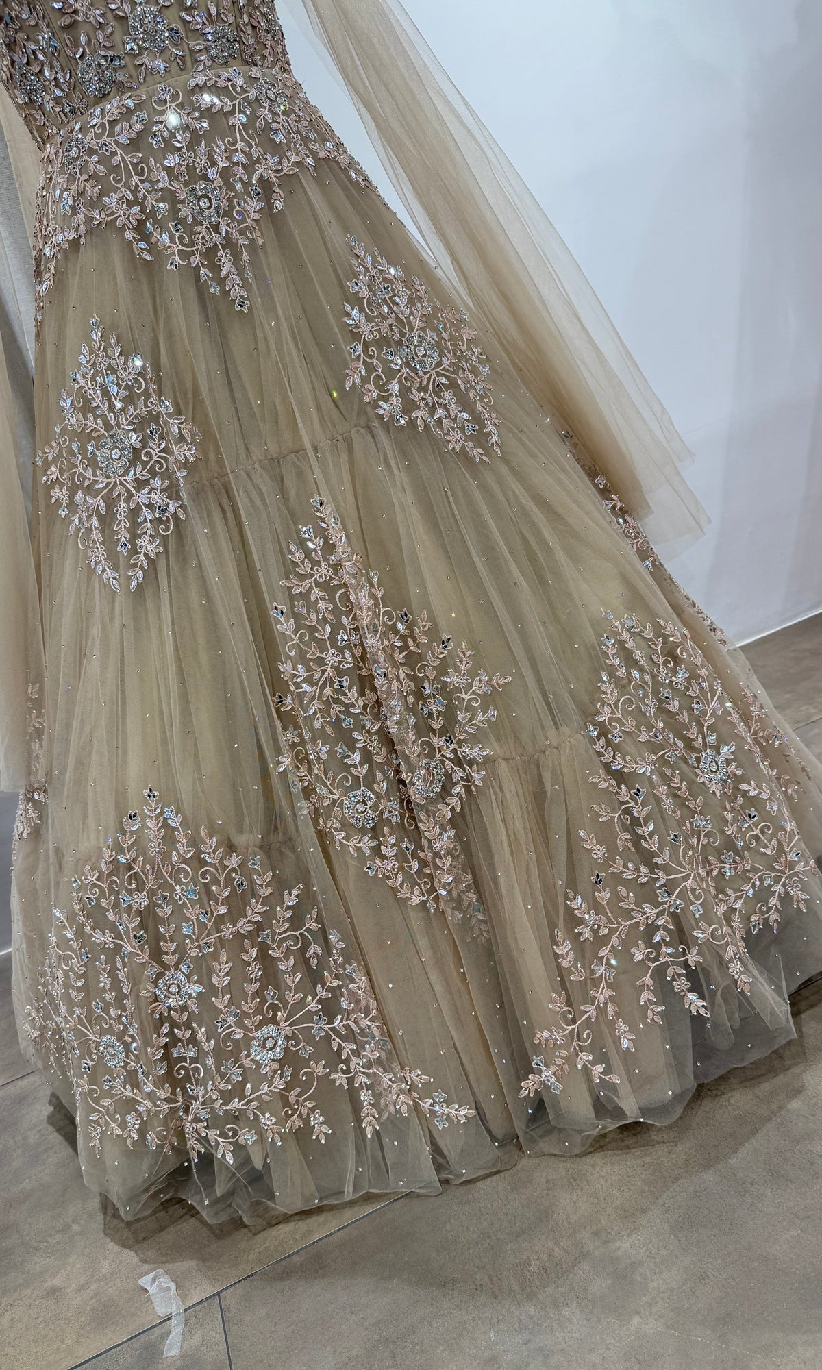 Gold Flared Gown with Cape