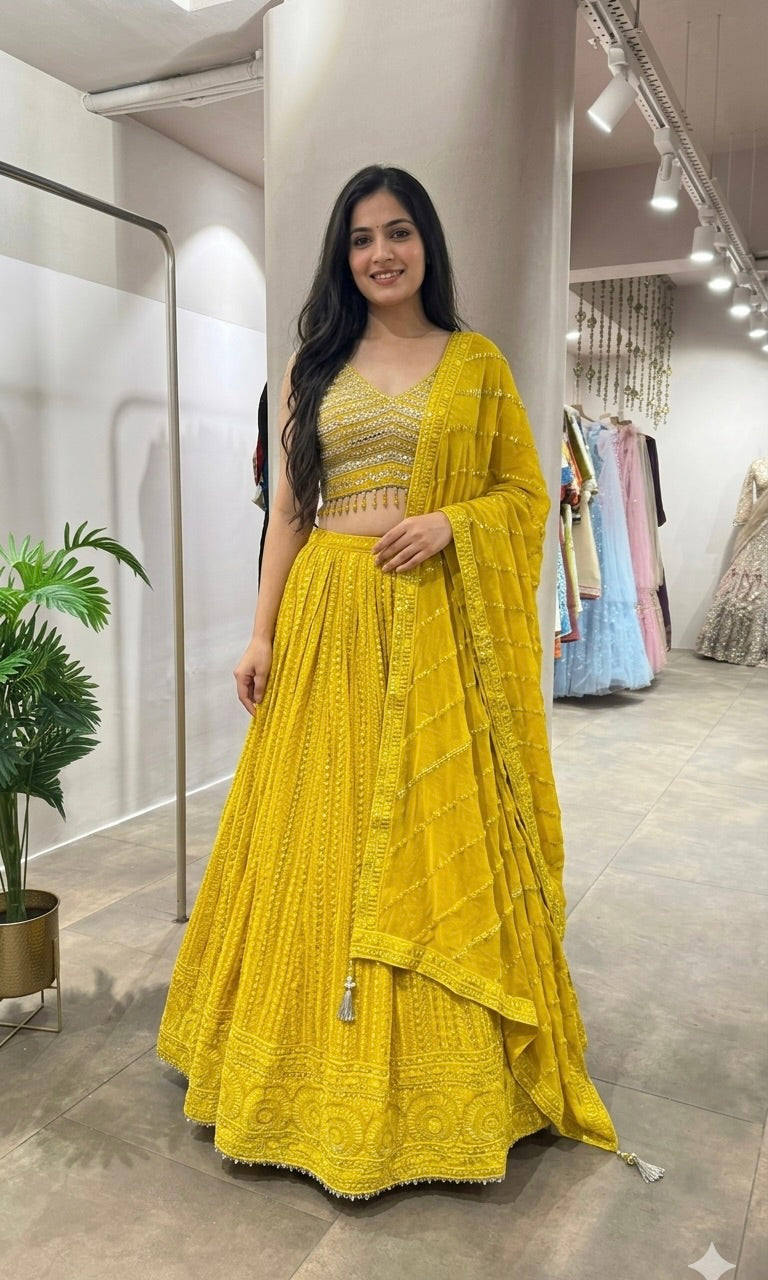 Sunshine Yellow Embroidered Lehenga