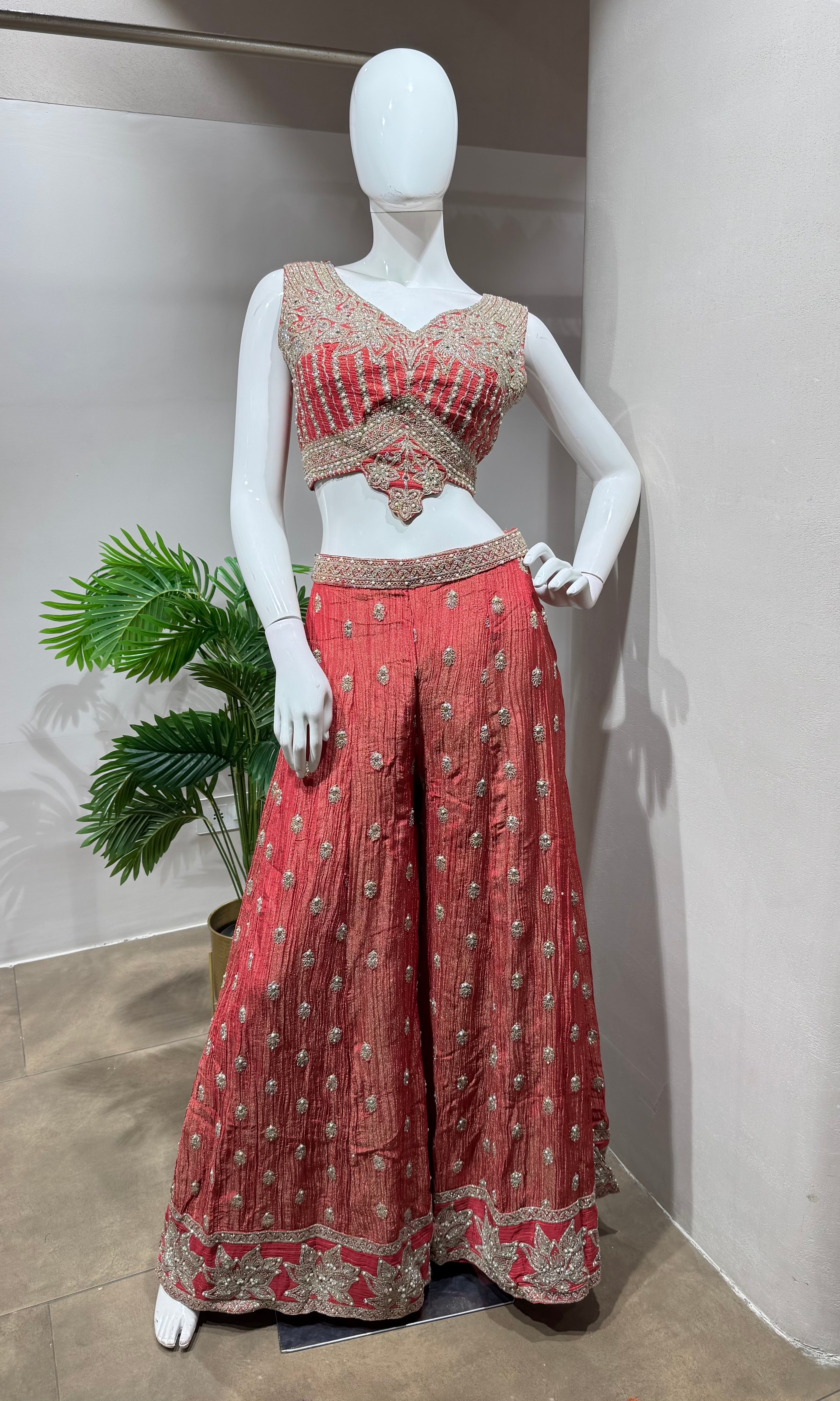 Rani Silk Palazzo with Zari and Sequin Detailing