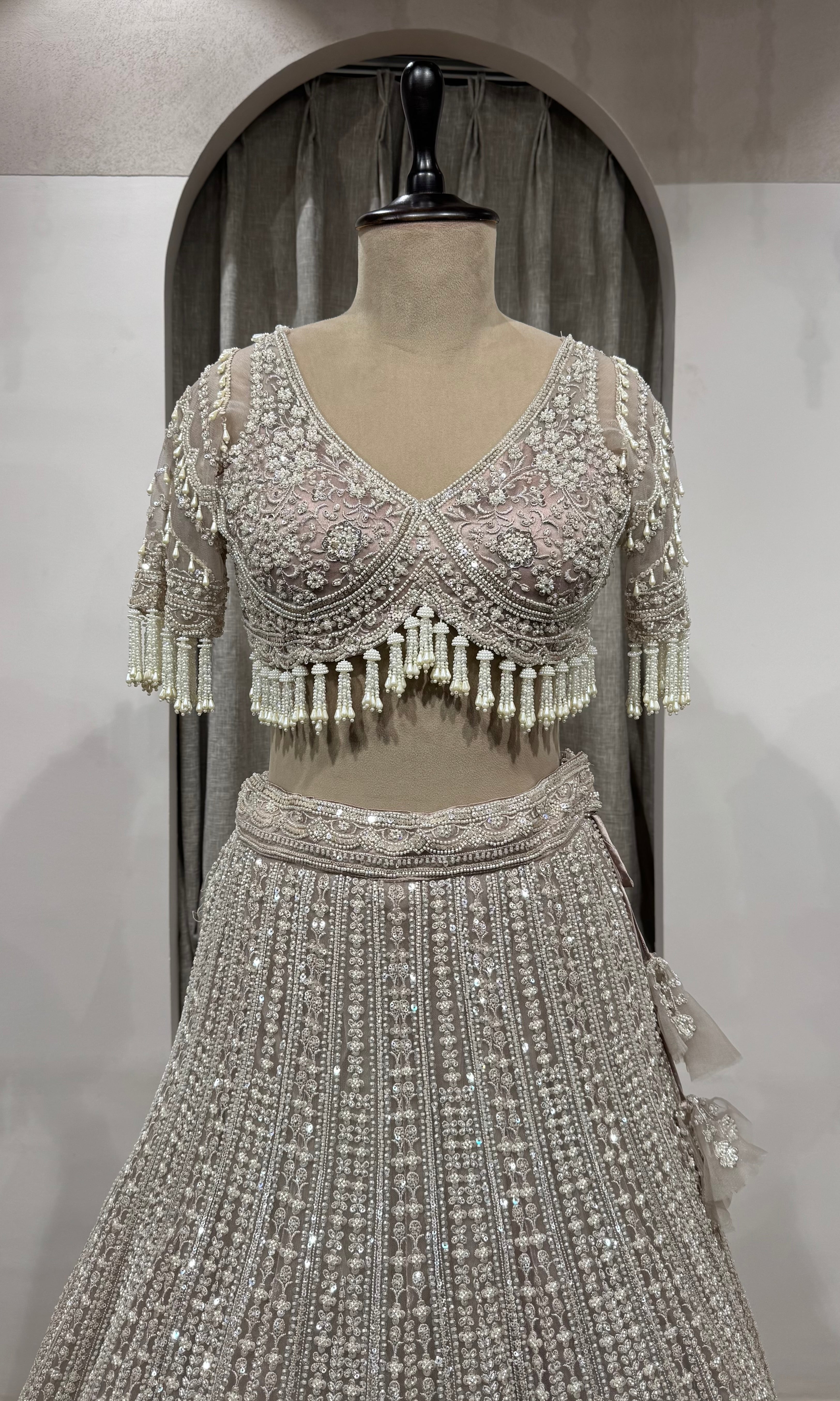 Grey Silver heavy designer bridal lehenga
