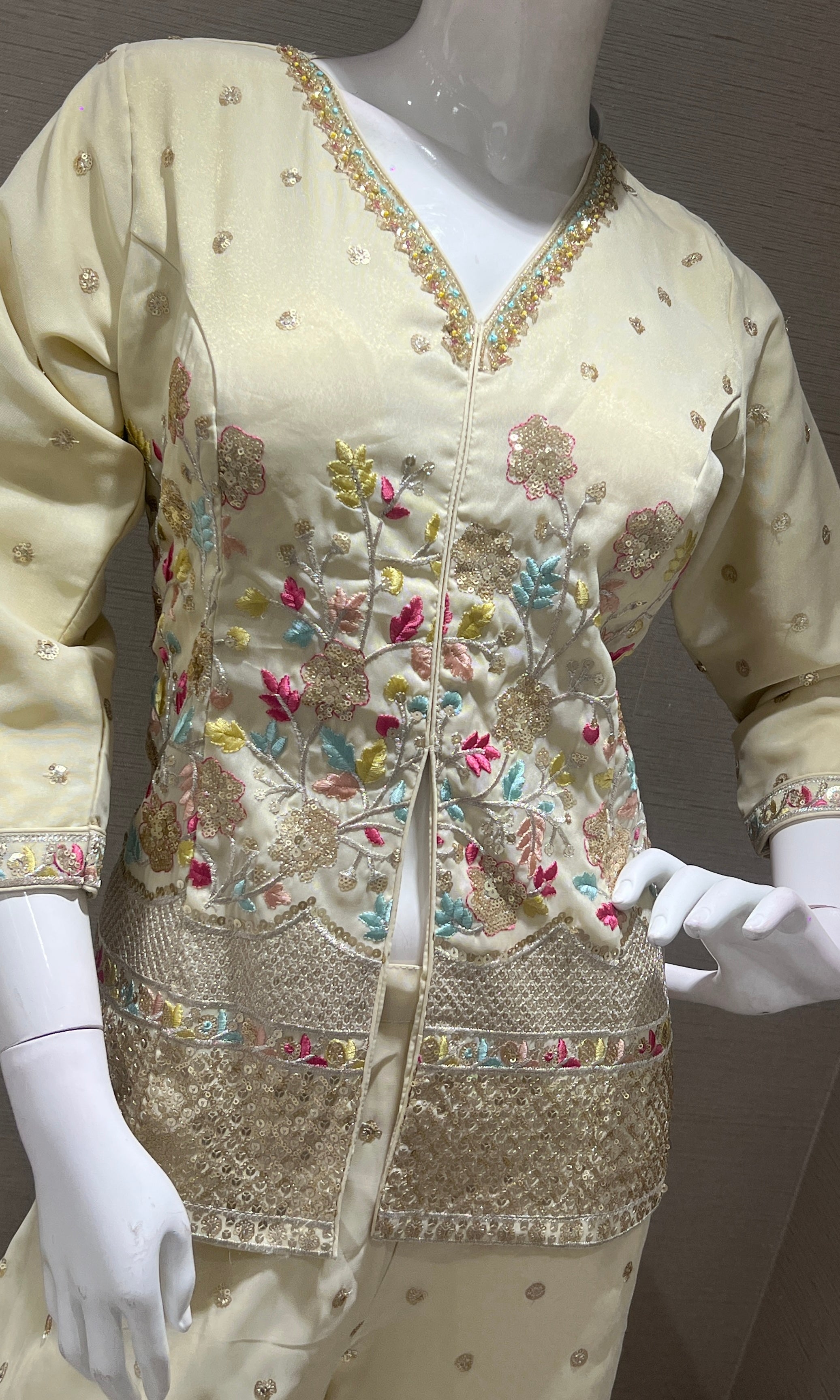 Off white Floral Embroidered Palazzo set